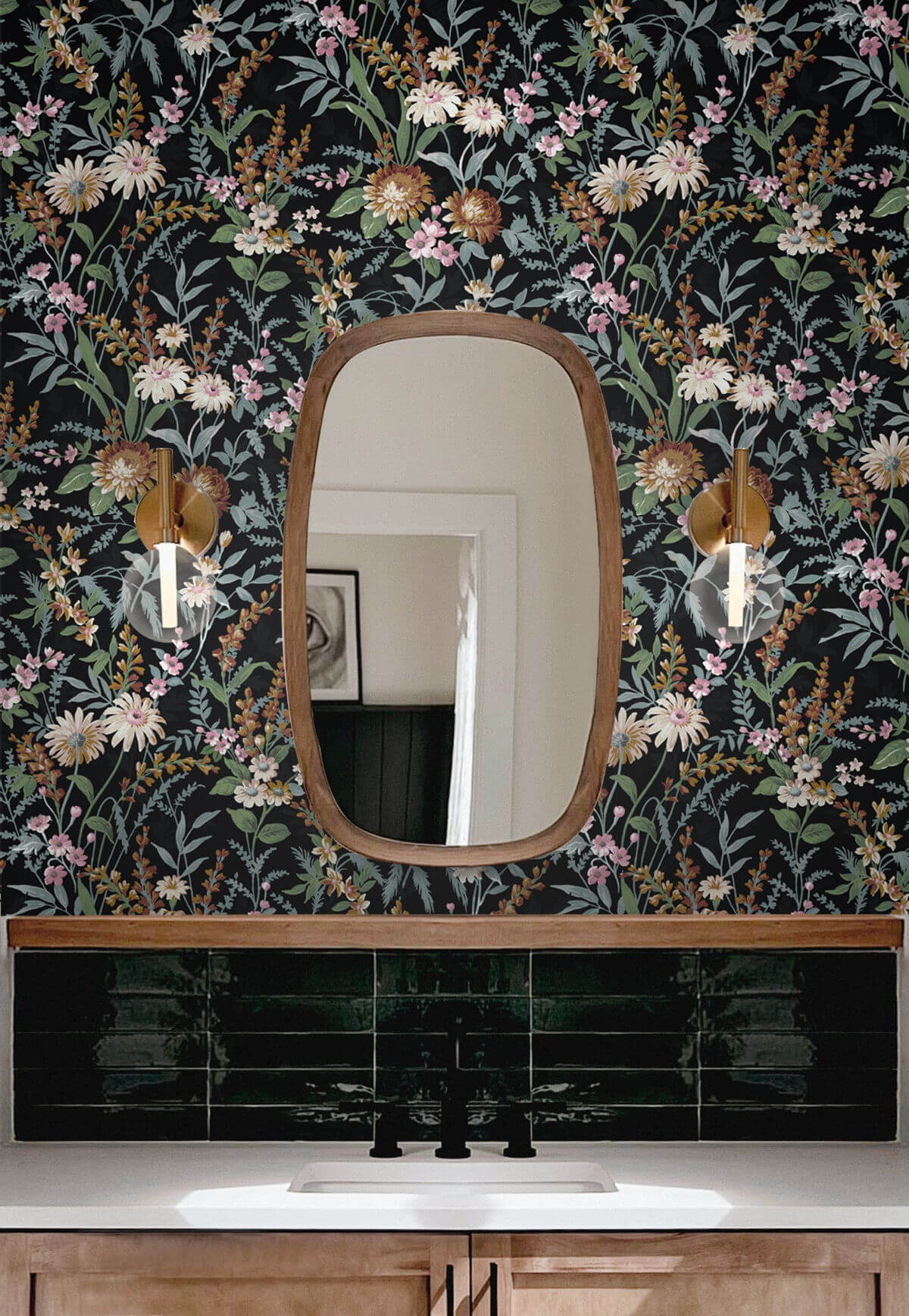 NextWall Vintage Floral Peel & Stick Wallpaper Sample - Onyx