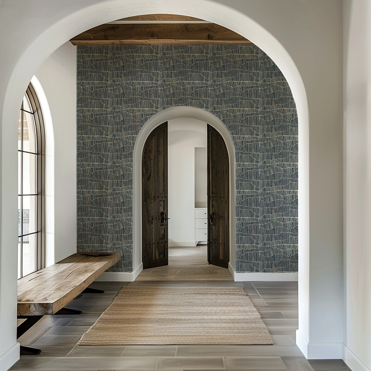 Mitchell Black Forbes Masters Jamaican Waves Wallpaper Sample - Stone Blue
