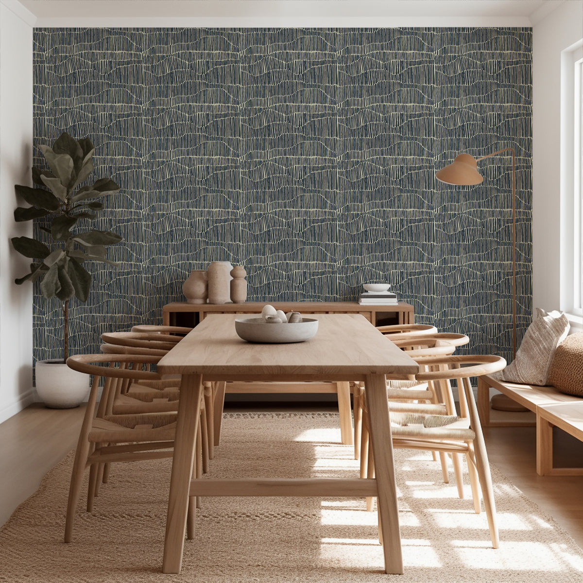 Mitchell Black Forbes Masters Jamaican Waves Wallpaper Sample - Stone Blue
