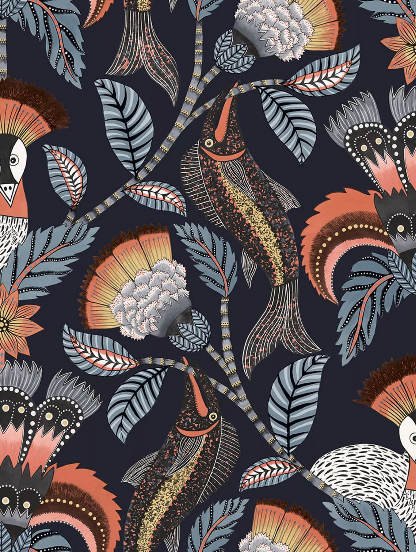 Cole & Son Ardmore-Jabula Nene Wallpaper - Terracotta Midnight