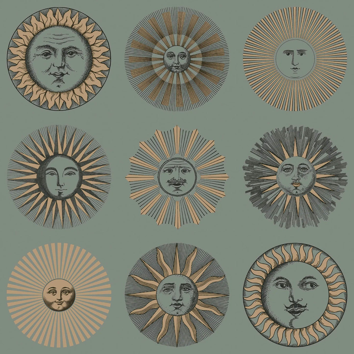 Cole & Son Fornasetti Senza Tempo II Soli Wallpaper Sample - Sage & Rose Gold