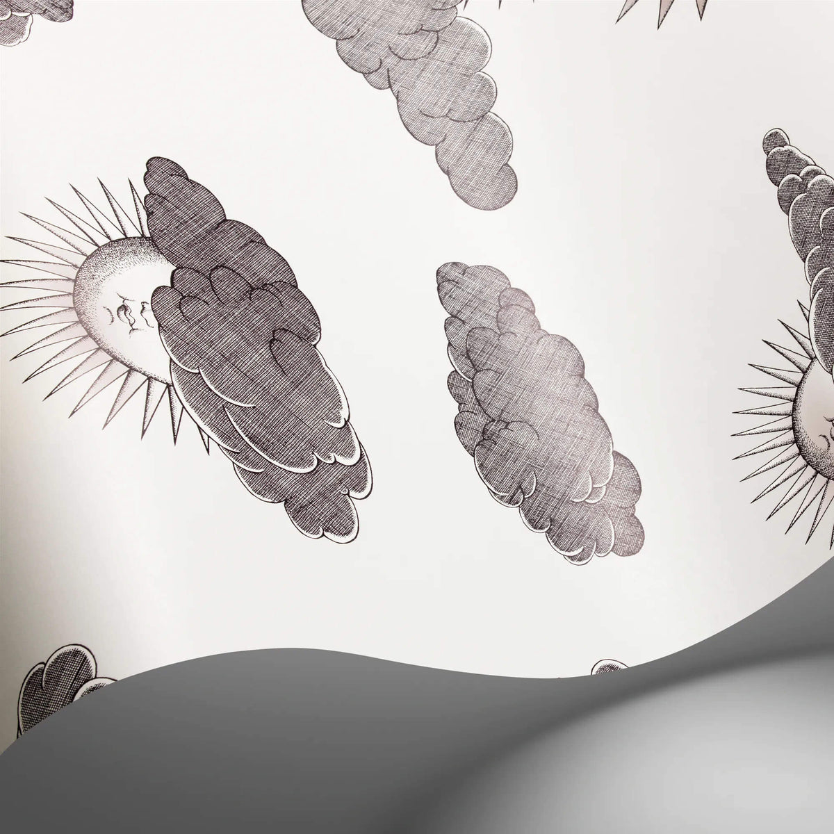 Cole & Son Fornasetti Senza Tempo II Soli E Nuvole Wallpaper Sample - Black & White