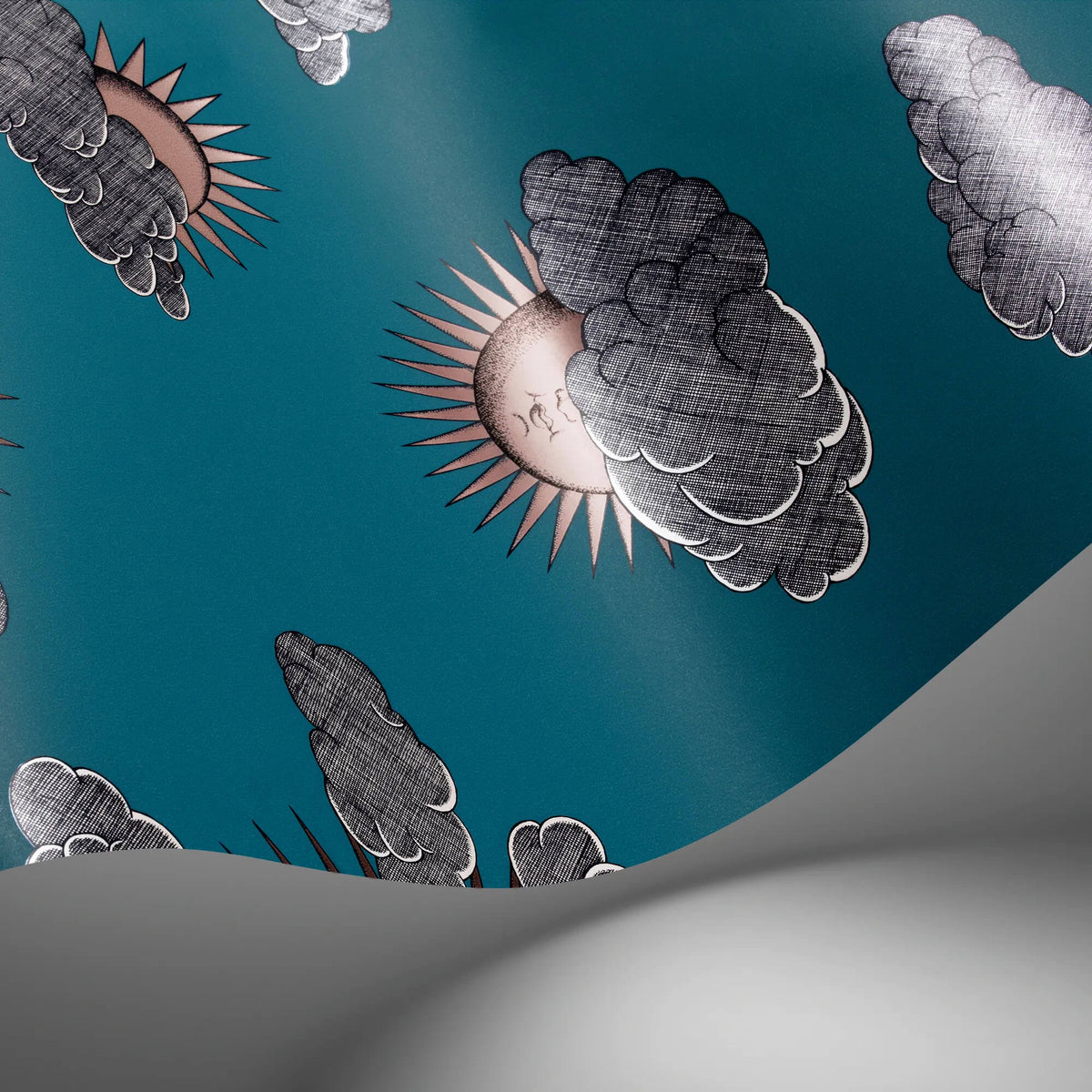 Cole & Son Fornasetti Senza Tempo II Soli E Nuvole Wallpaper Sample - Teal