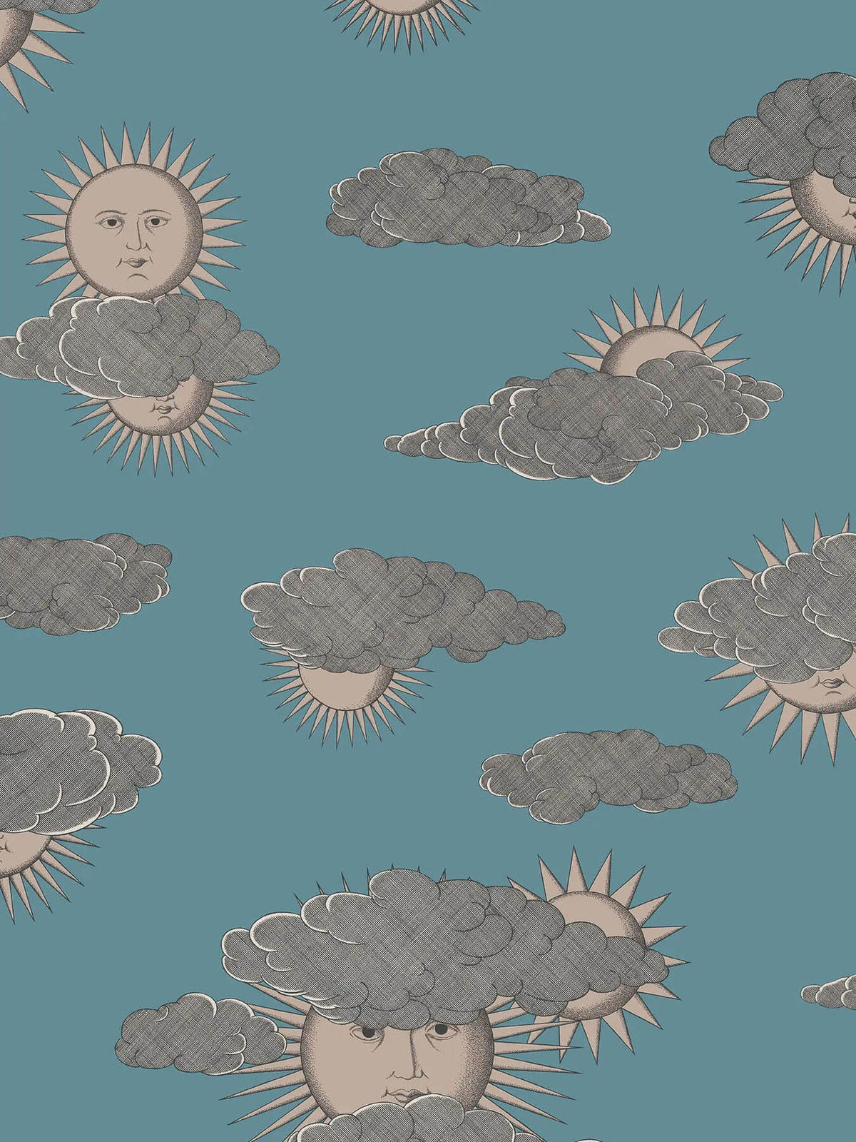 Cole & Son Fornasetti Senza Tempo II Soli E Nuvole Wallpaper Sample - Teal