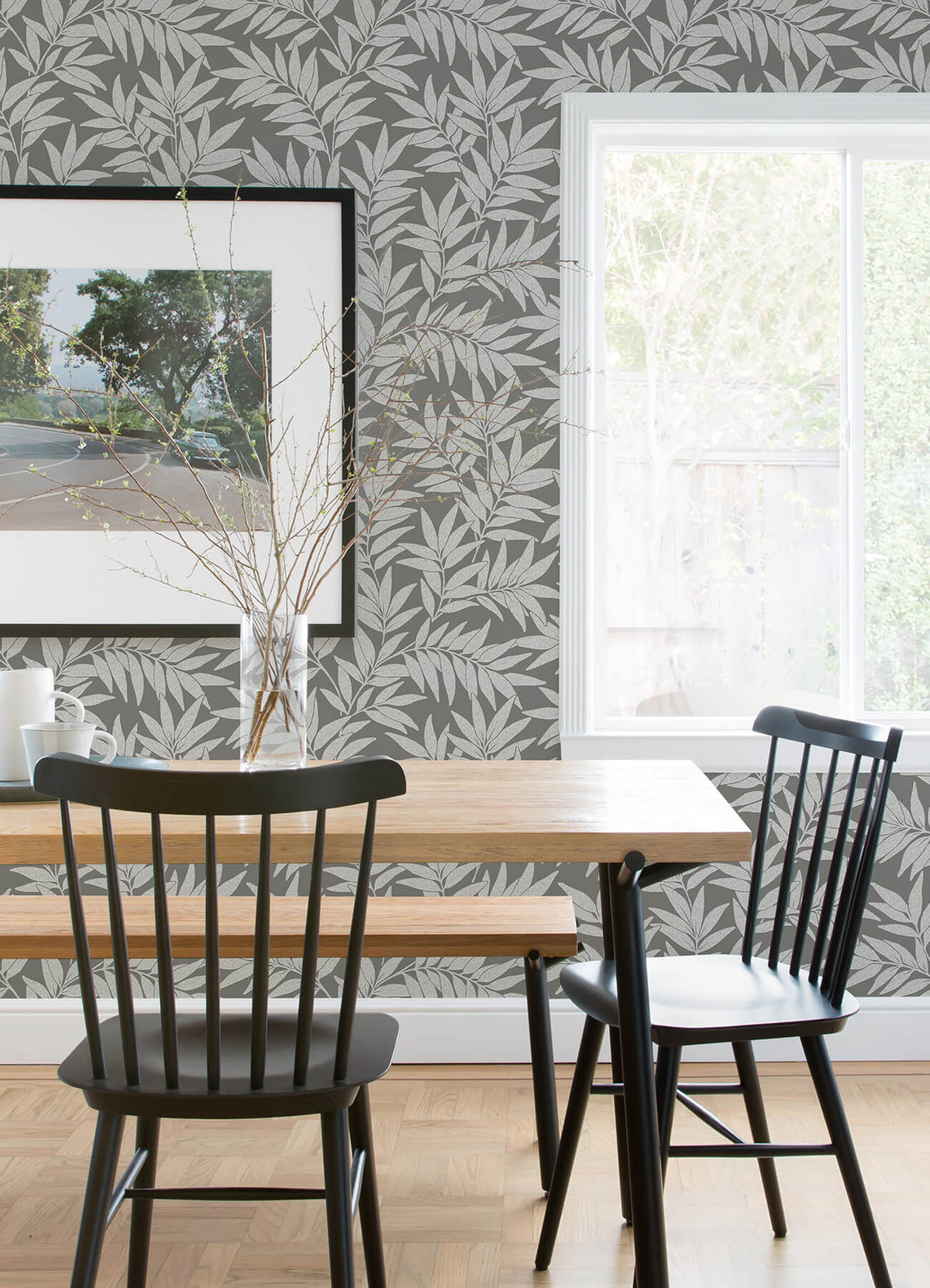 A-Street Prints Revival Morris Leaf Wallpaper - Dark Grey