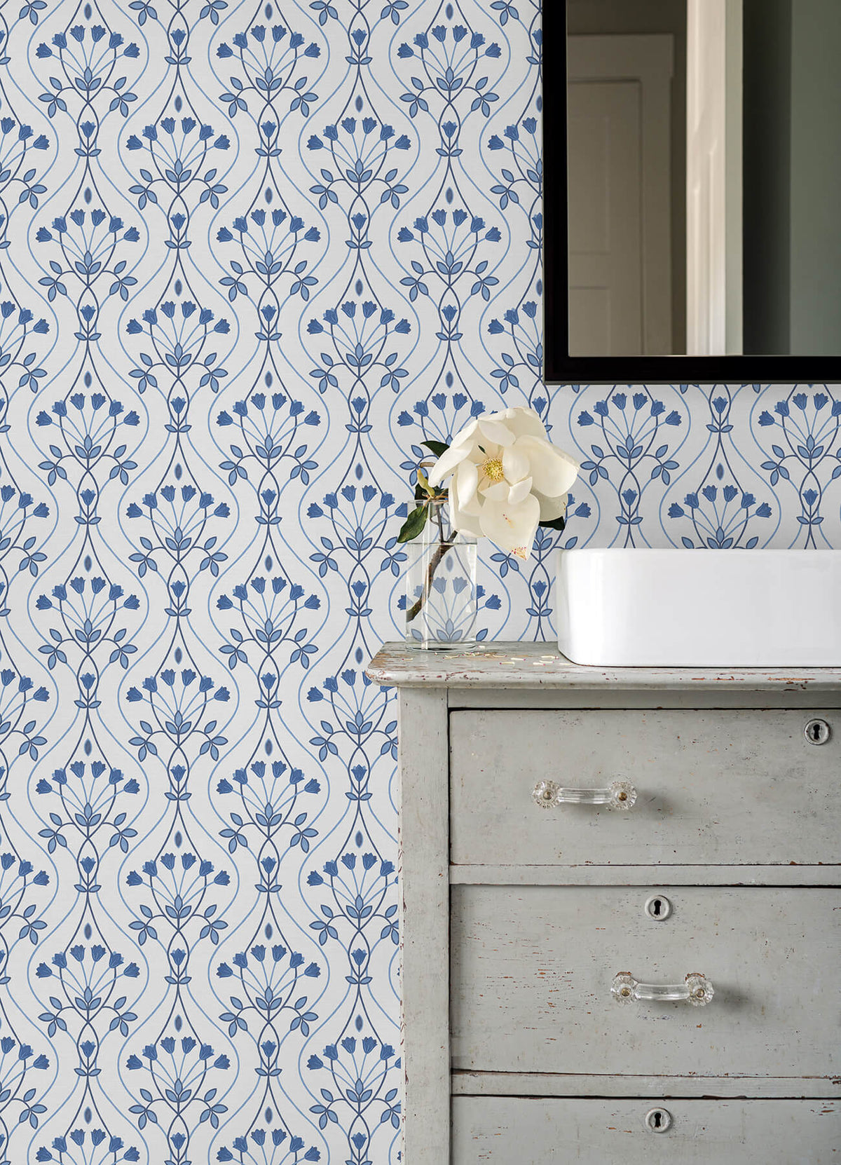 A-Street Prints Revival Dard Tulip Ogee Wallpaper - Blue
