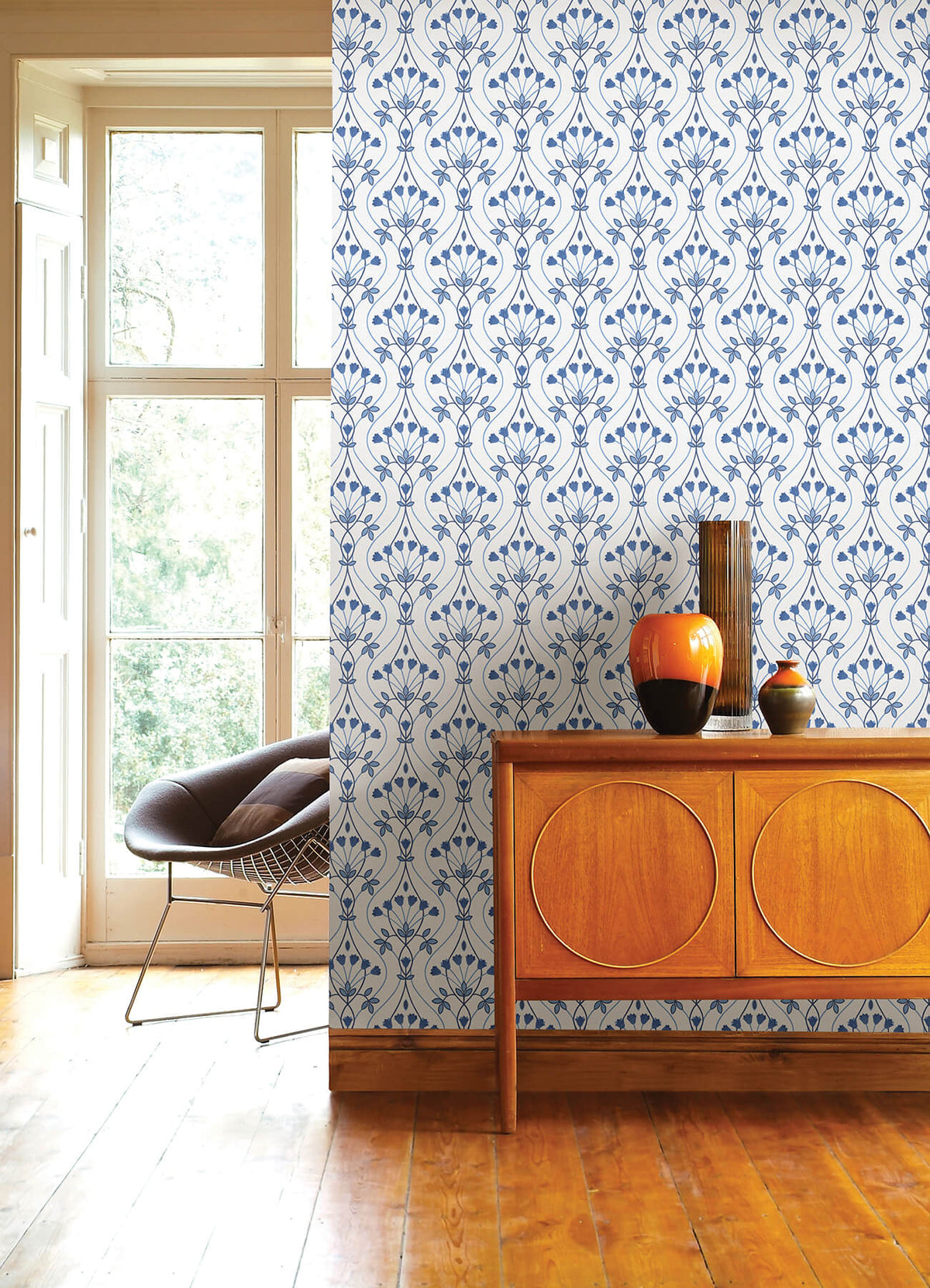 A-Street Prints Revival Dard Tulip Ogee Wallpaper - Blue