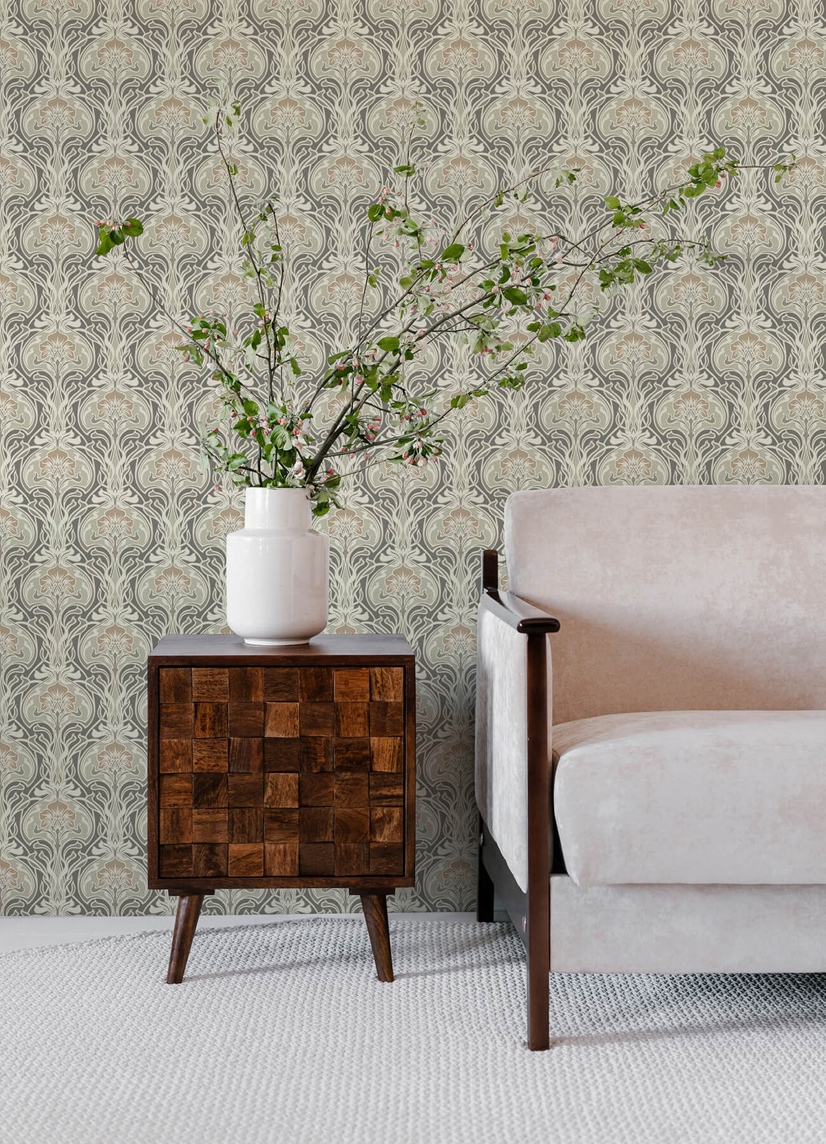 A Street Prints Revival Mucha Ogee Wallpaper Sample - Dark Grey