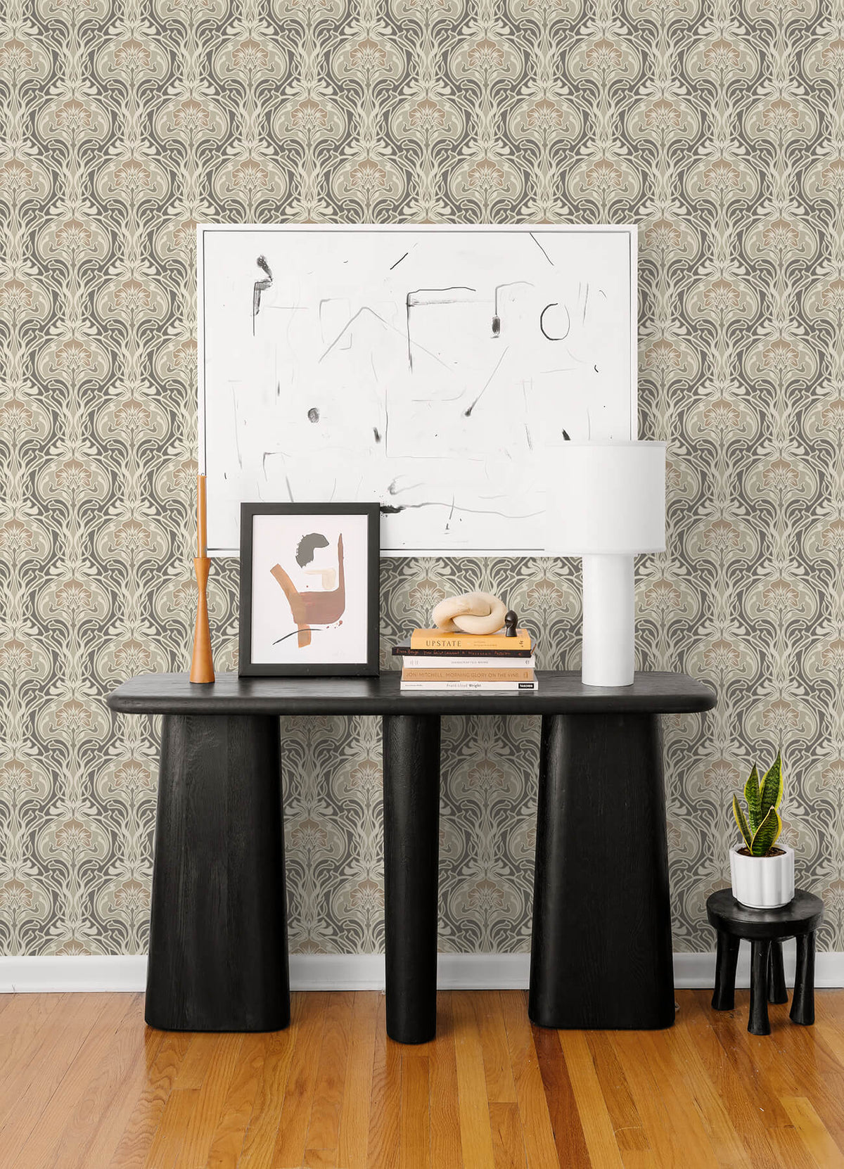 A Street Prints Revival Mucha Ogee Wallpaper Sample - Dark Grey