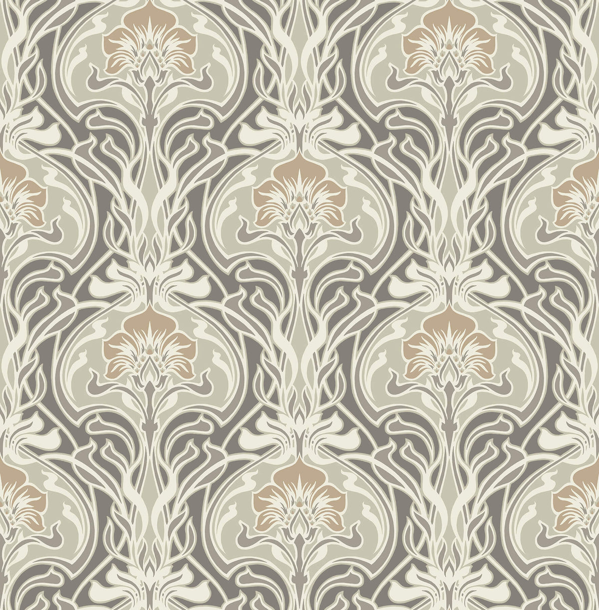 A Street Prints Revival Mucha Ogee Wallpaper Sample - Dark Grey