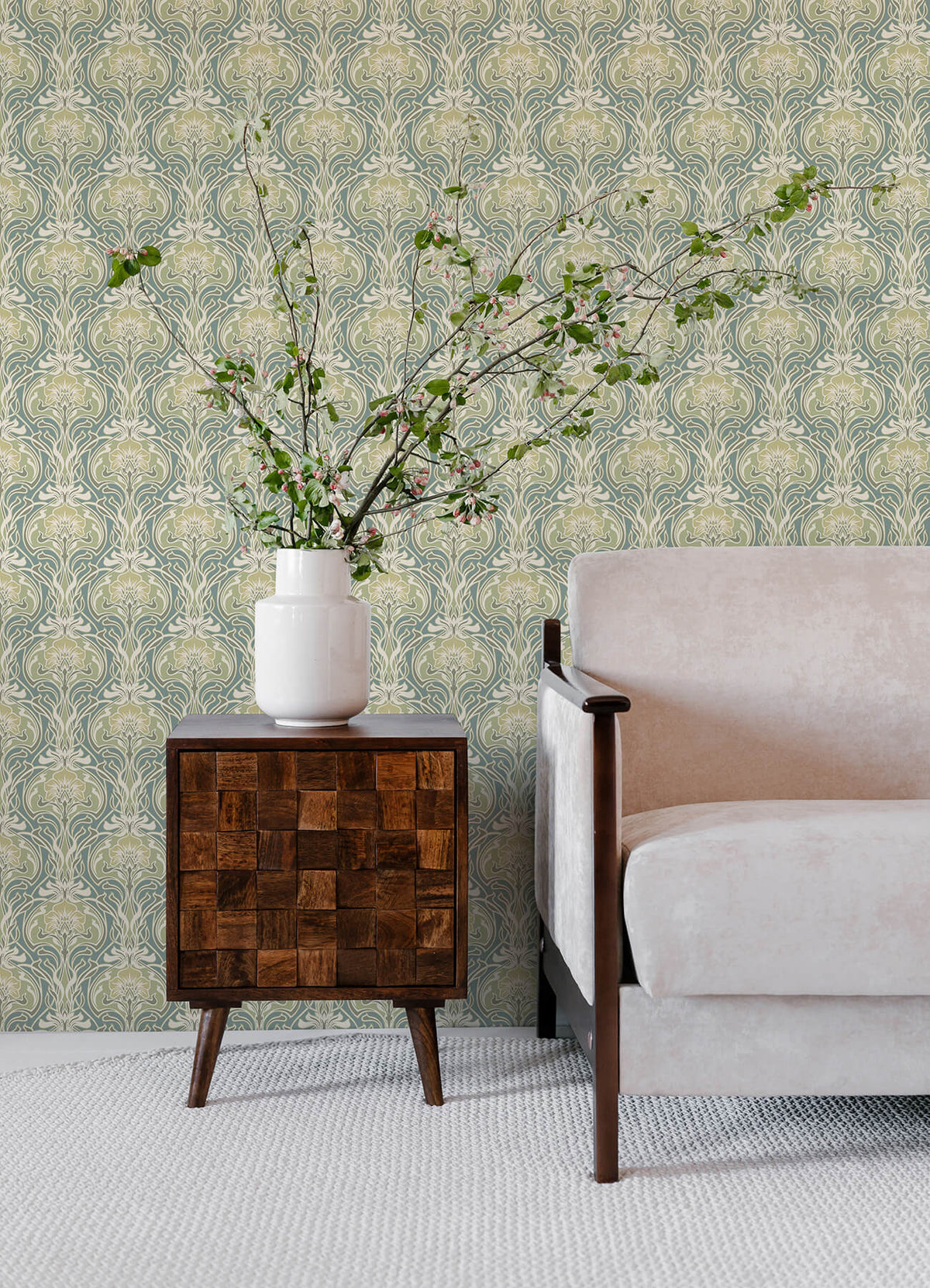A Street Prints Revival Mucha Ogee Wallpaper Sample - Teal