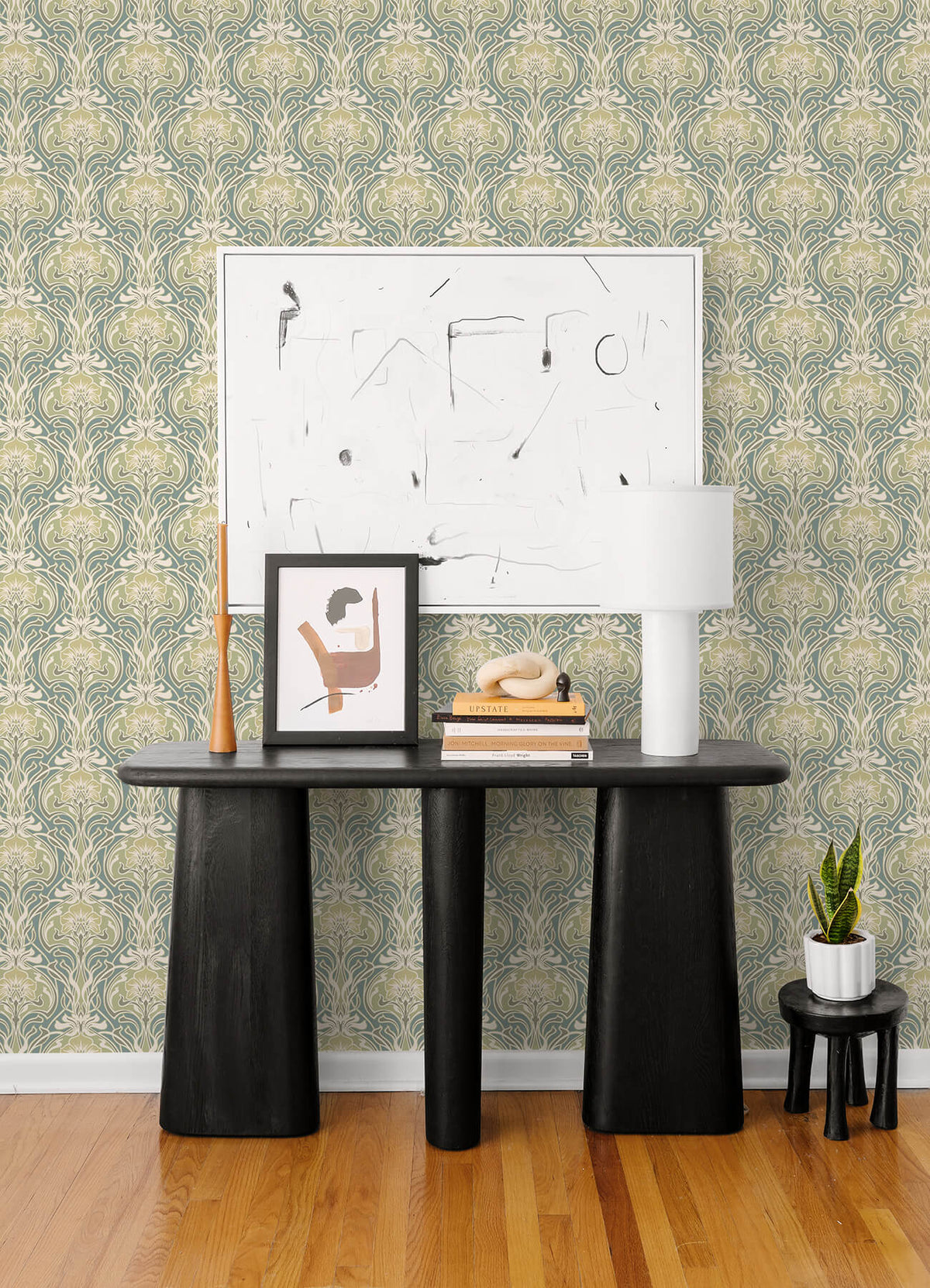 A Street Prints Revival Mucha Ogee Wallpaper Sample - Teal