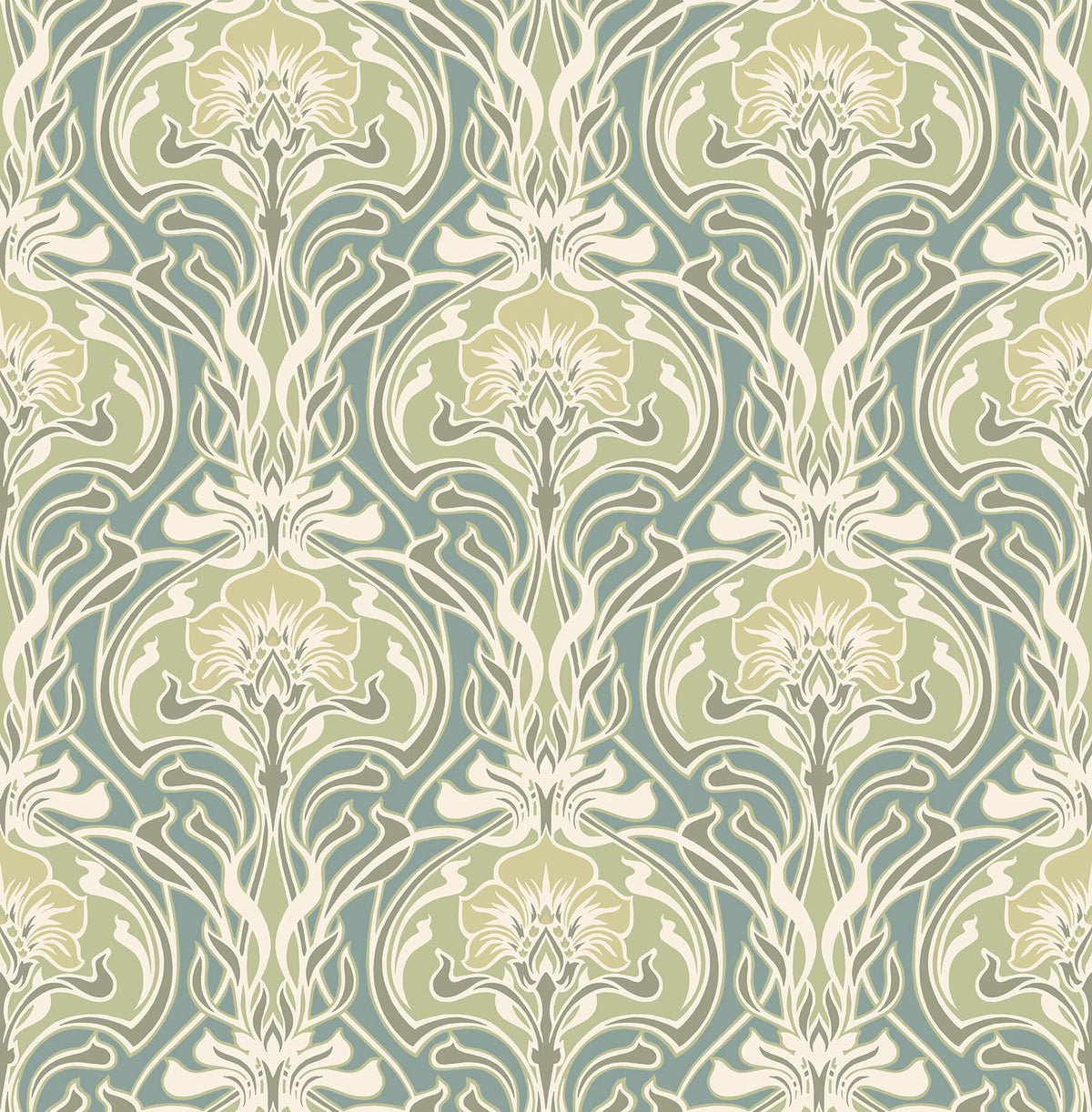 A Street Prints Revival Mucha Ogee Wallpaper Sample - Teal