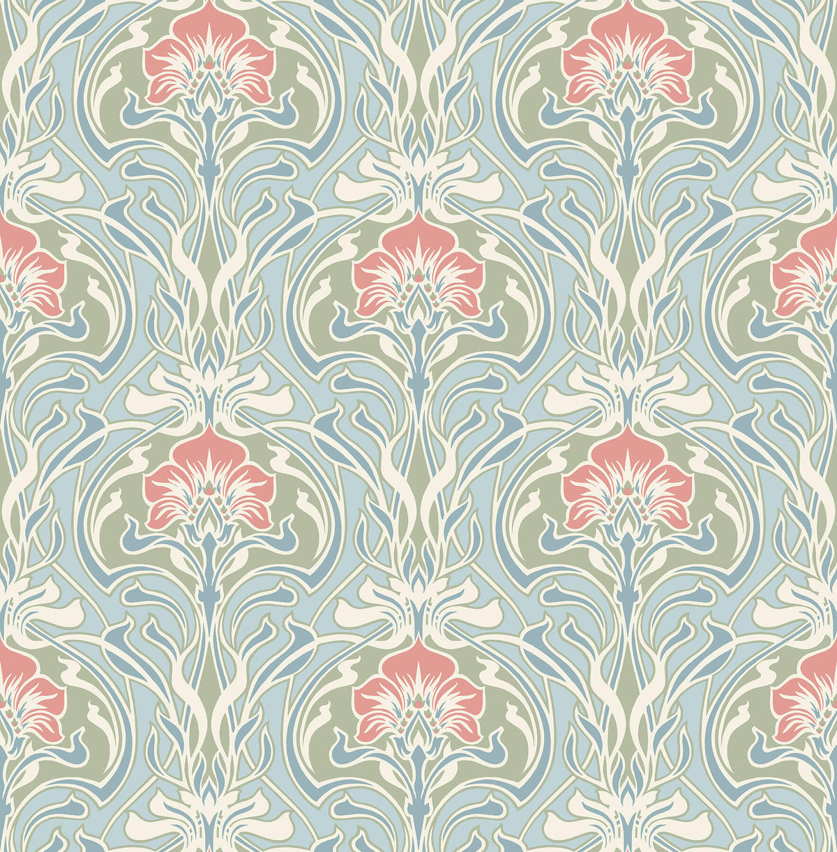 A-Street Prints Revival Mucha Ogee Wallpaper - Light Blue