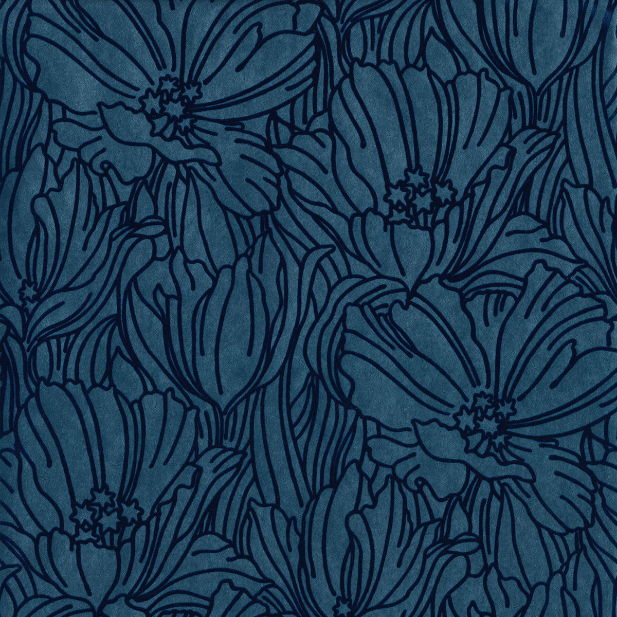 A-Street Prints Revival Selwyn Flock Wallpaper - Dark Blue