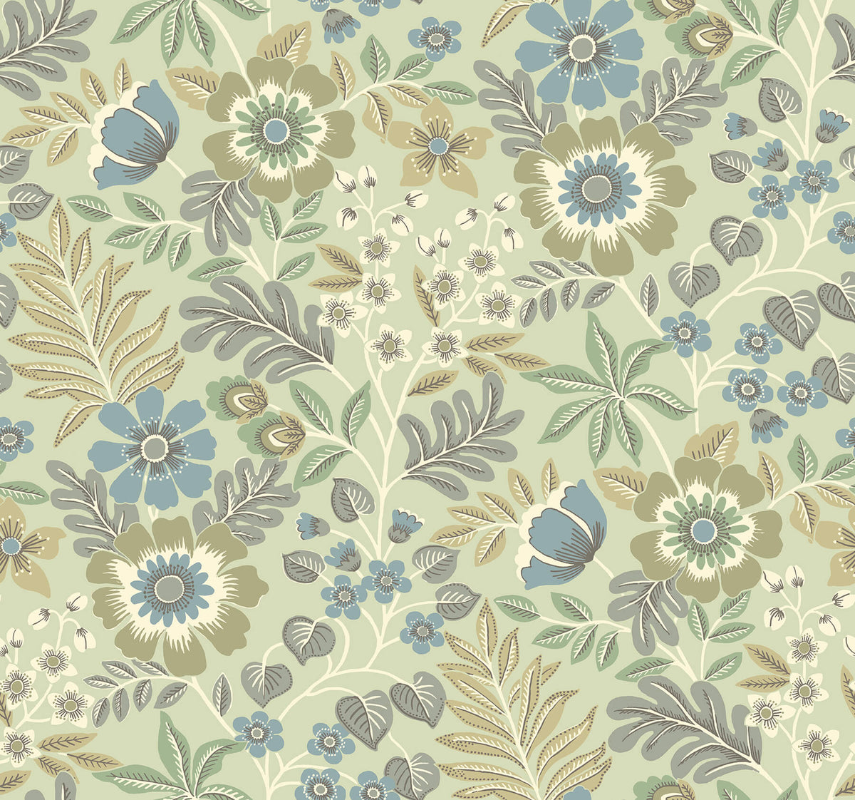 A Street Prints Revival Voysey Floral Wallpaper Sample - Green
