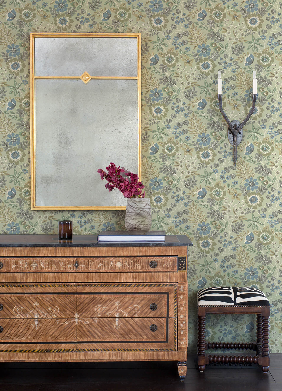A Street Prints Revival Voysey Floral Wallpaper Sample - Green