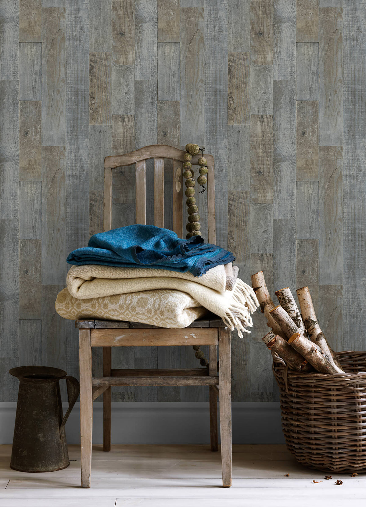 Chesapeake Thoreau Chebacco Wood Planks Wallpaper Sample - Slate