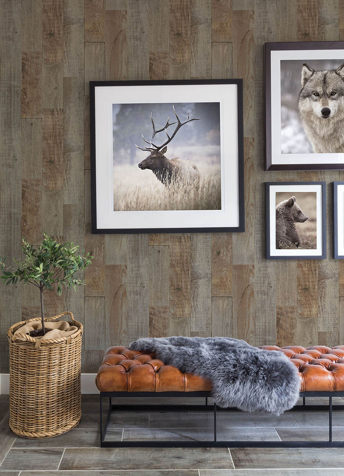 Chesapeake Thoreau Chebacco Wood Planks Wallpaper Sample - Brown