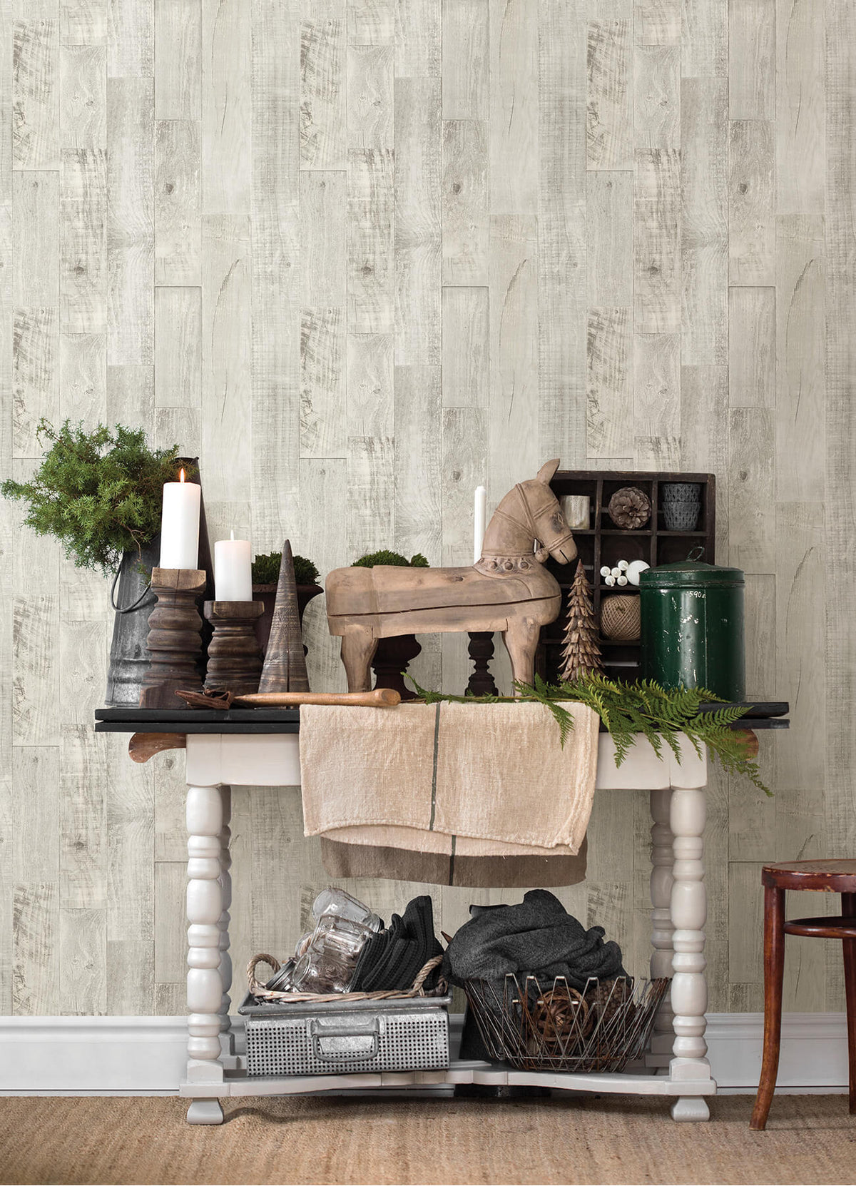 Chesapeake Thoreau Chebacco Wood Planks Wallpaper Sample - Grey
