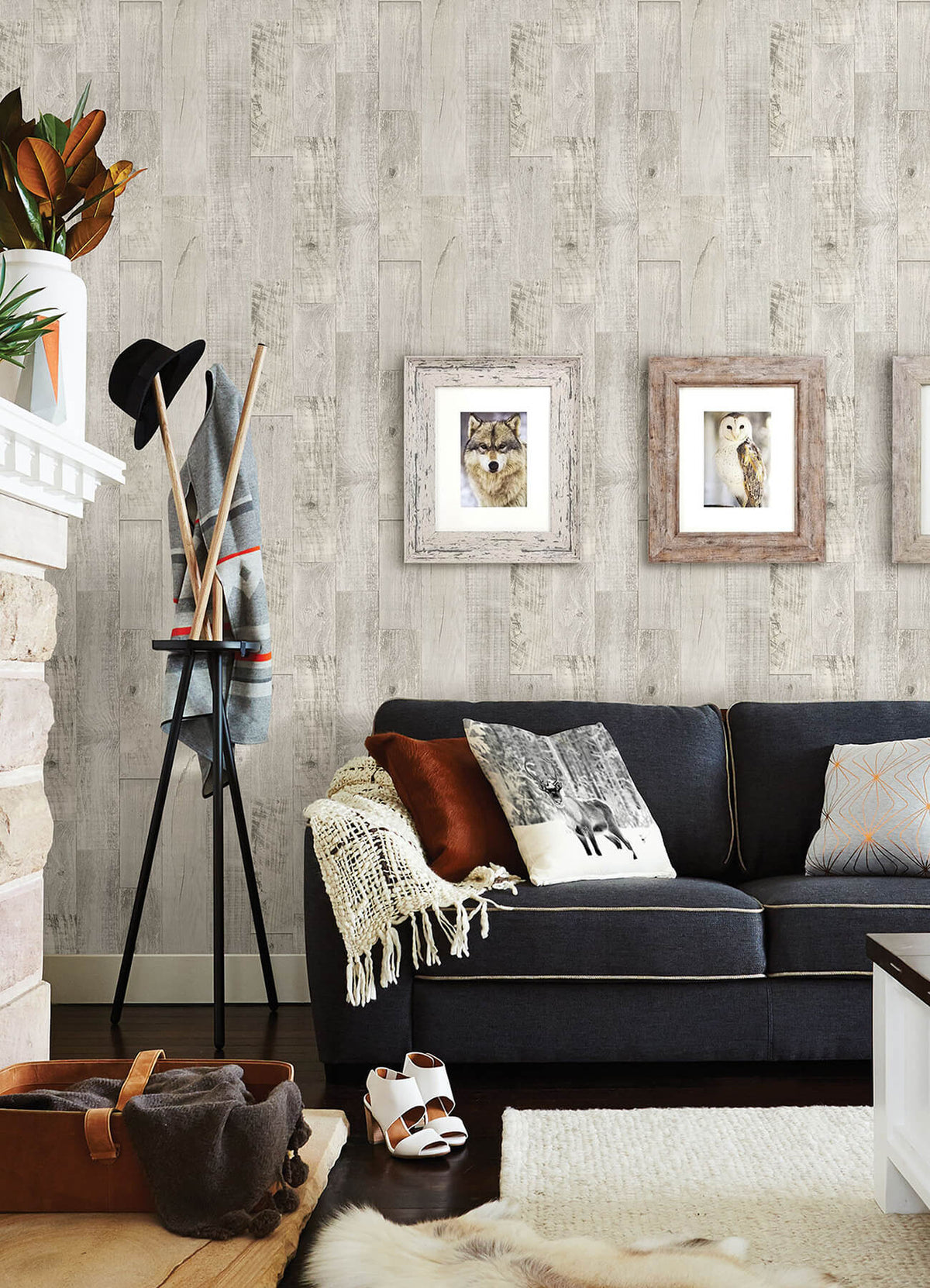 Chesapeake Thoreau Chebacco Wood Planks Wallpaper Sample - Grey