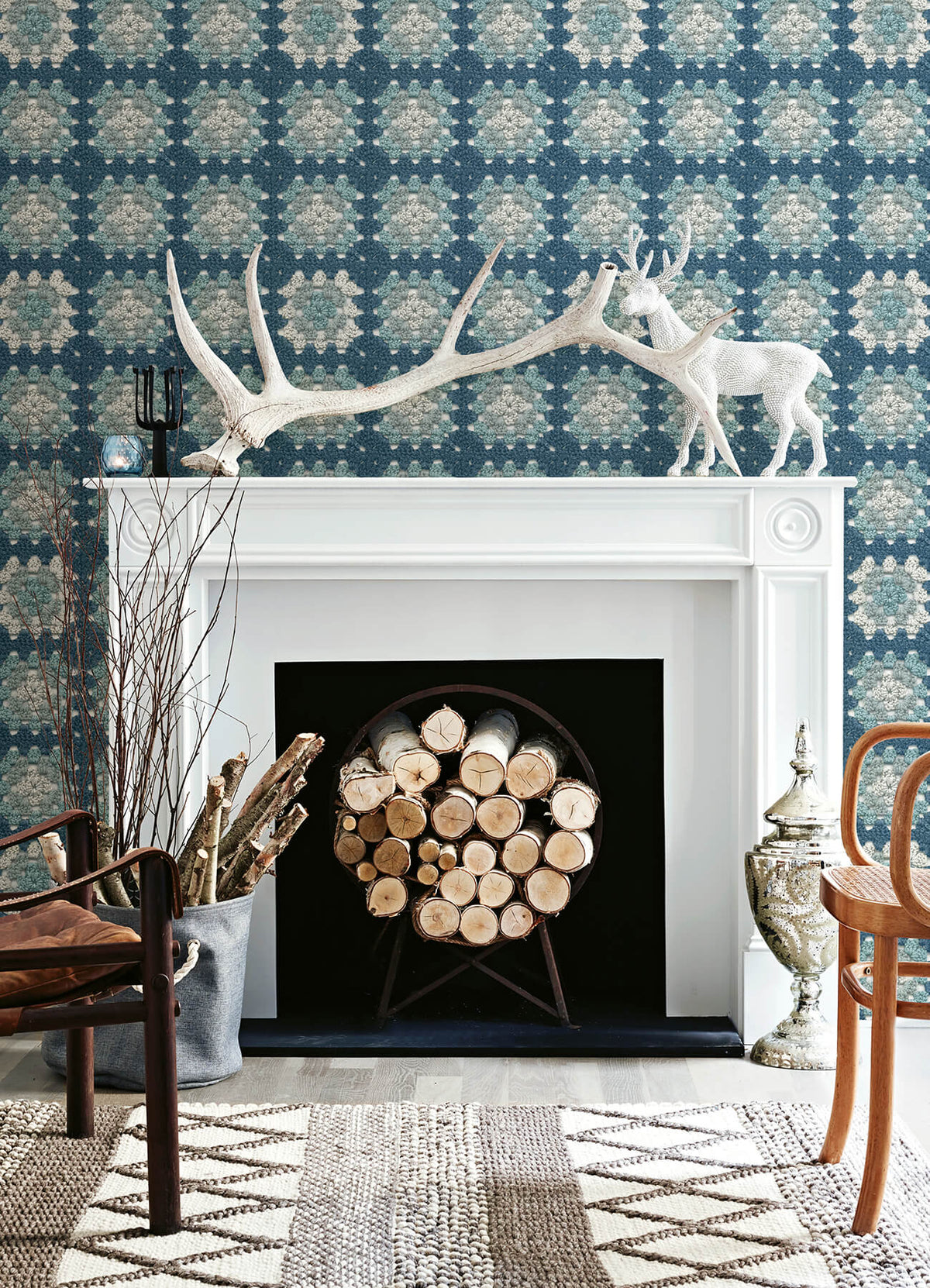 Chesapeake Thoreau Maud Crochet Wallpaper Sample - Blue