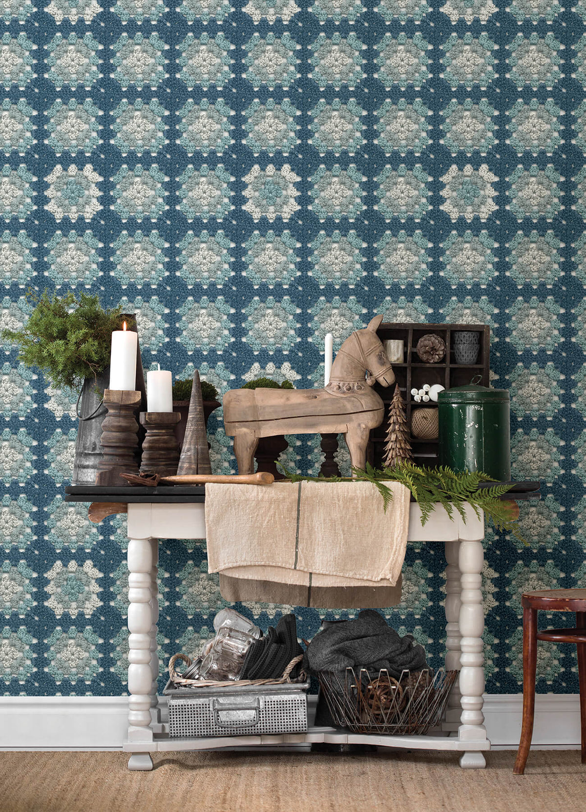 Chesapeake Thoreau Maud Crochet Wallpaper Sample - Blue