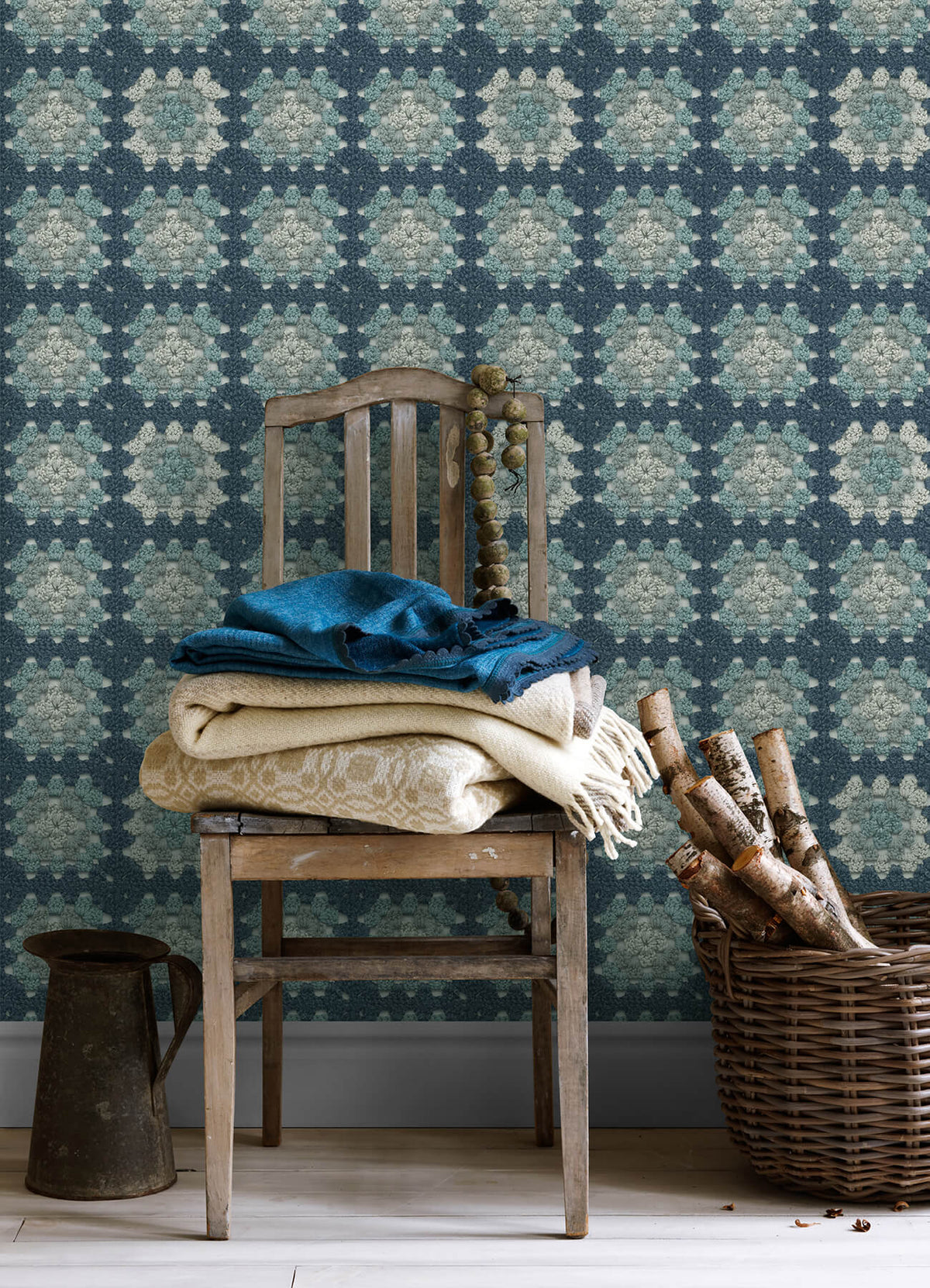 Chesapeake Thoreau Maud Crochet Wallpaper Sample - Blue