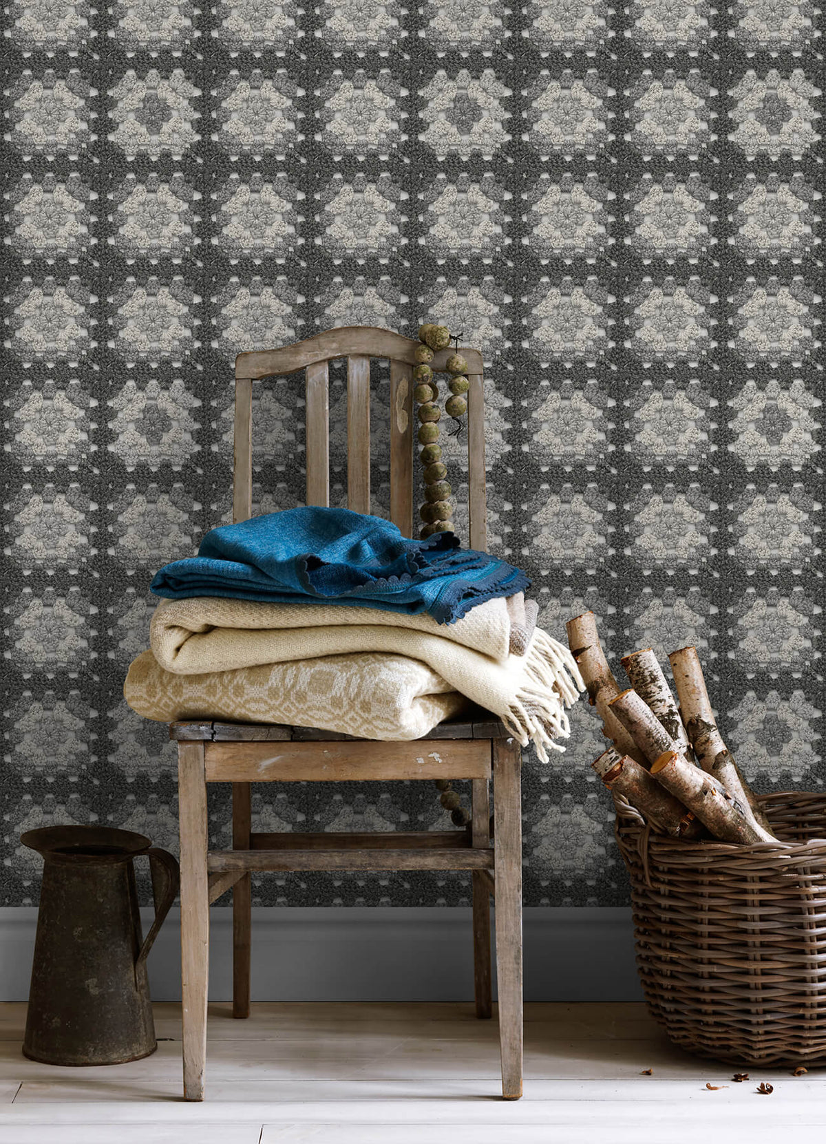 Chesapeake Thoreau Maud Crochet Wallpaper Sample - Grey