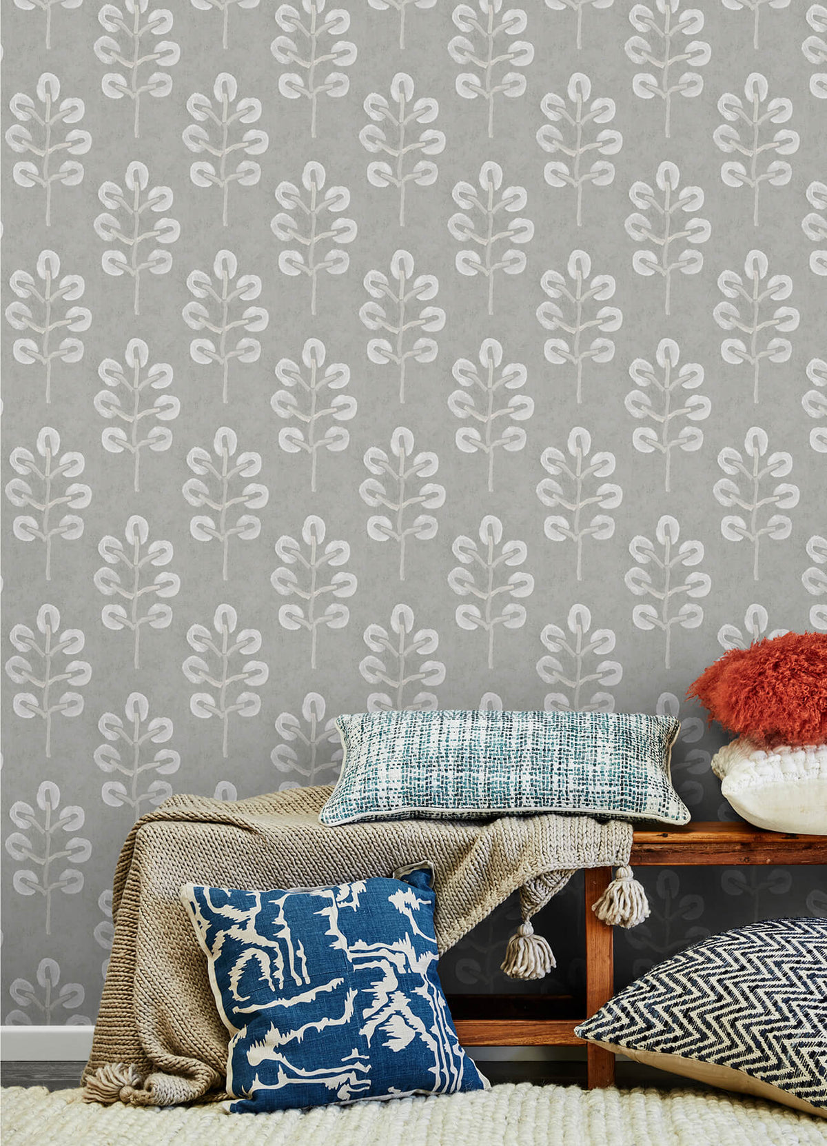 Chesapeake Thoreau Plum Tree Wallpaper Sample - Grey