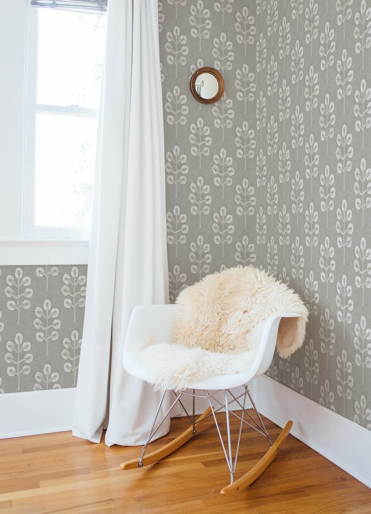 Chesapeake Thoreau Plum Tree Wallpaper Sample - Grey