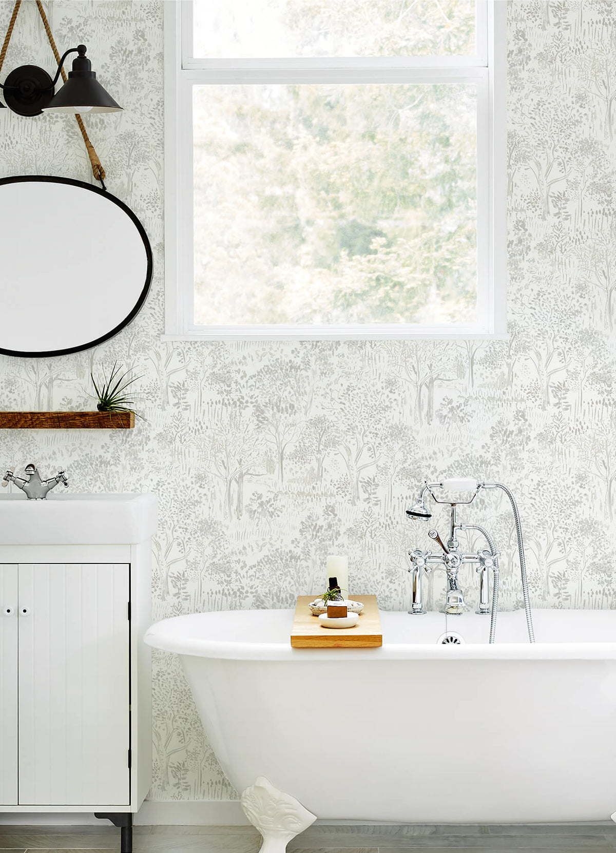 Chesapeake Thoreau Walden Forest Wallpaper Sample - Grey