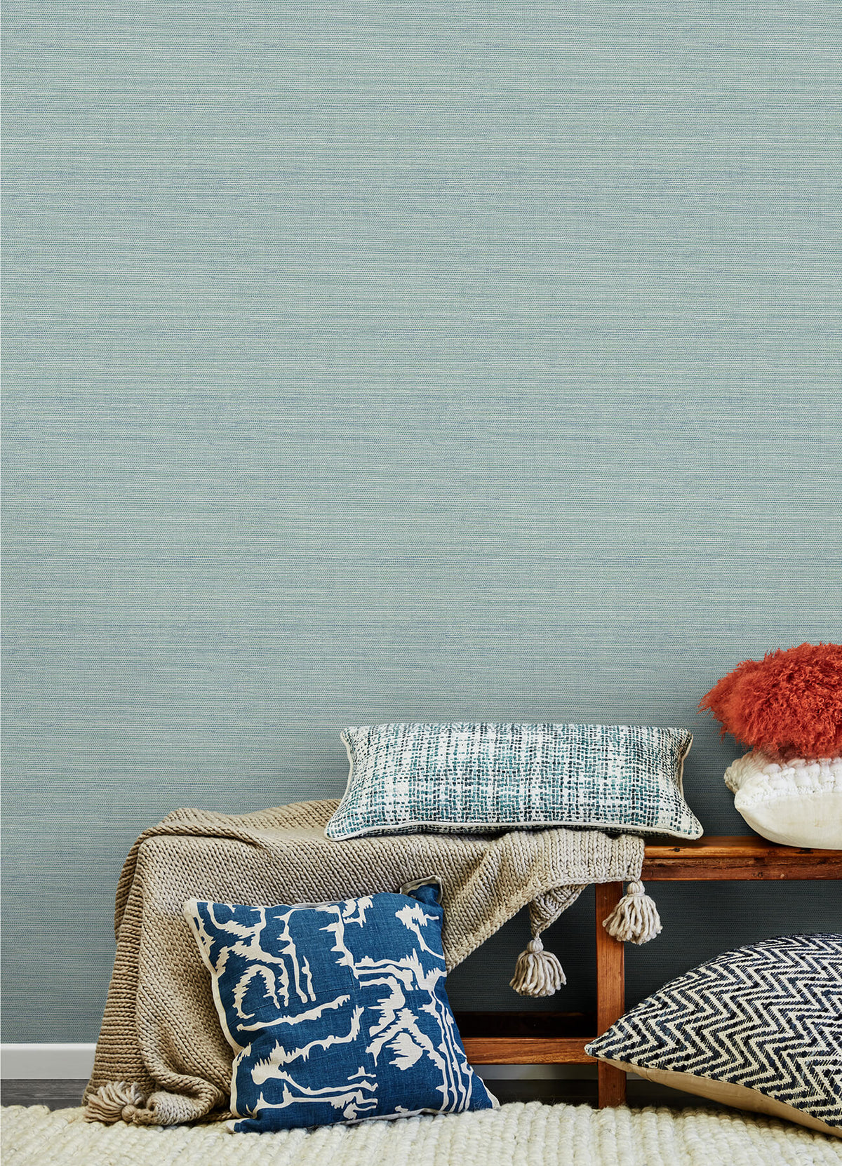 Chesapeake Thoreau Agave Faux Grasscloth Wallpaper Sample - Aqua