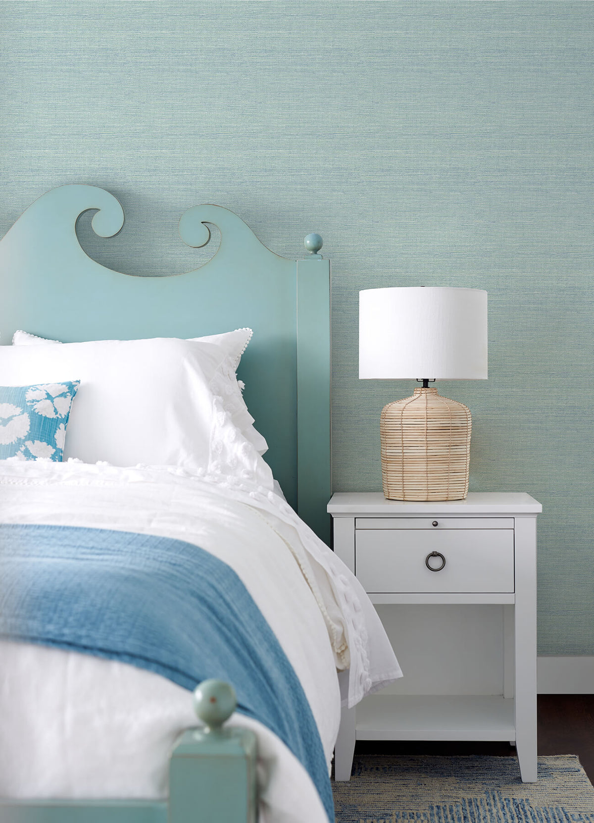 Chesapeake Thoreau Agave Faux Grasscloth Wallpaper Sample - Aqua