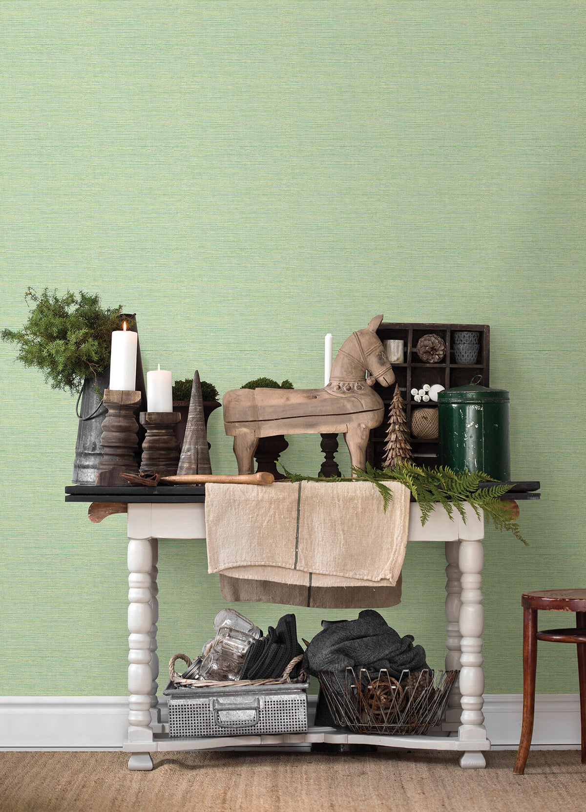 Chesapeake Thoreau Agave Faux Grasscloth Wallpaper Sample - Green