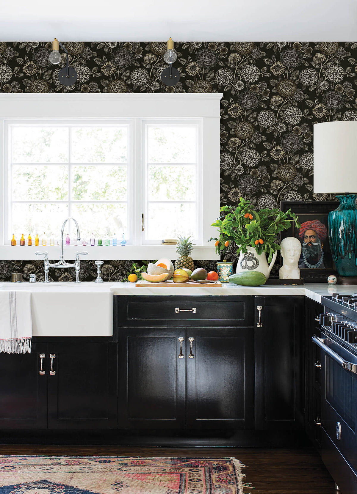 Chesapeake Kinfolk Zalipie Floral Trail Wallpaper Sample - Black