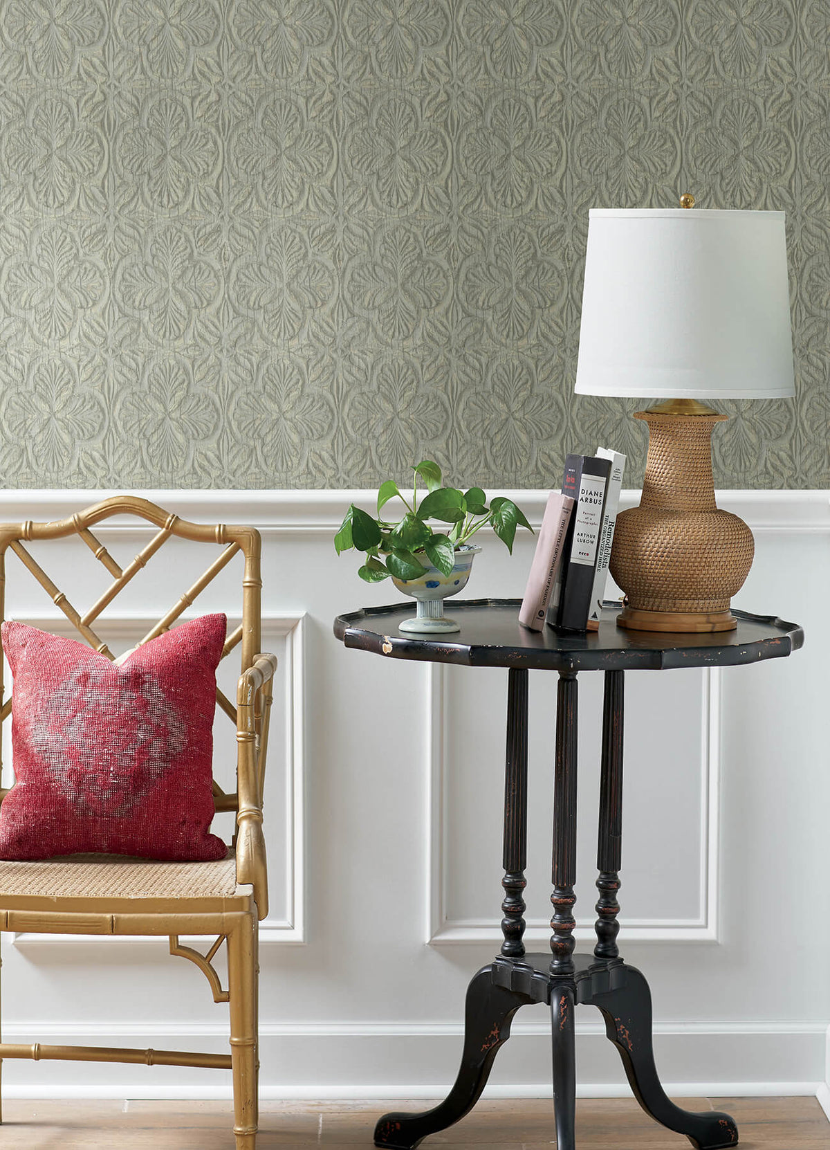 Chesapeake Kinfolk Karachi Wooden Damask Wallpaper Sample - Light Blue