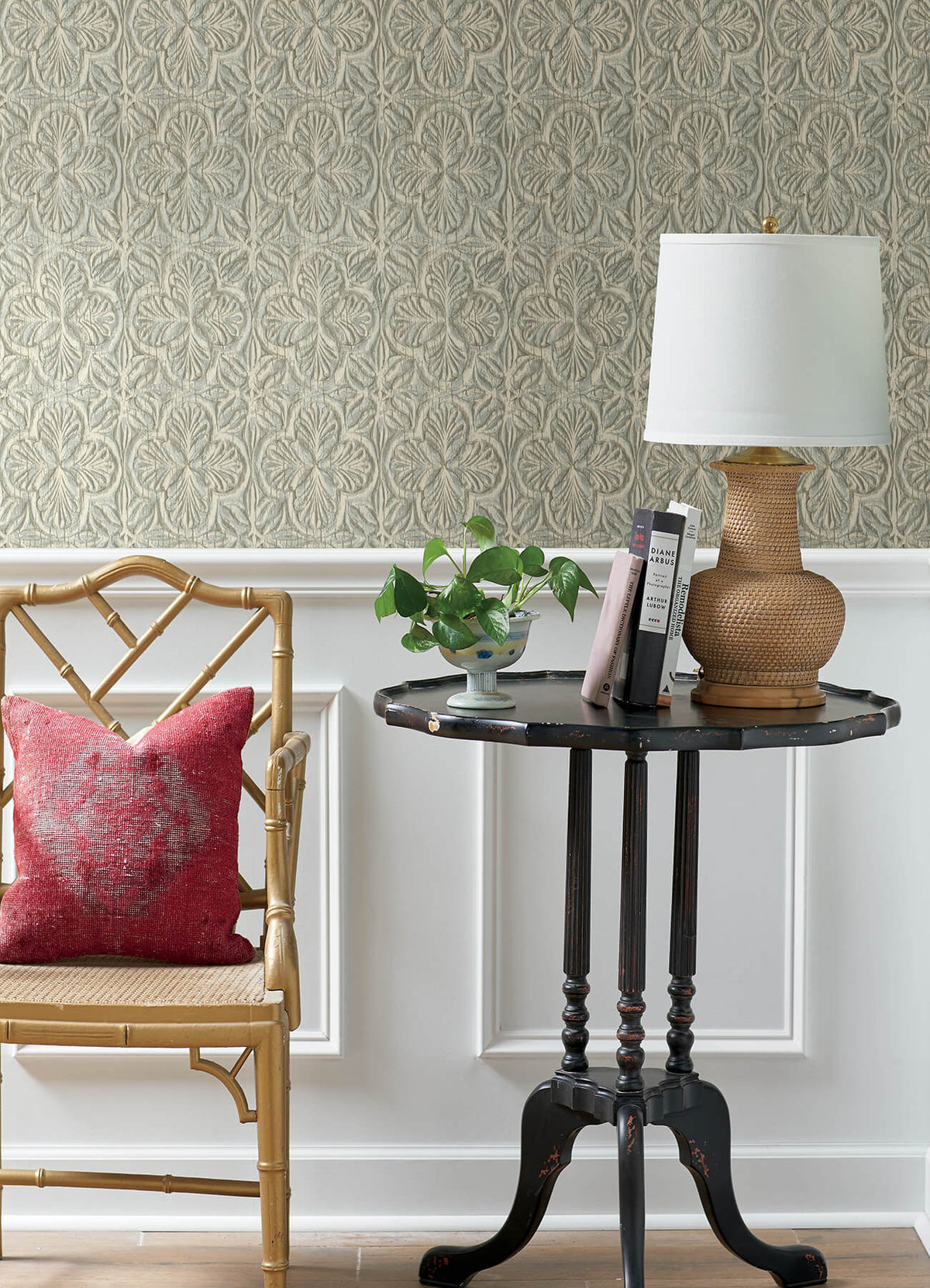 Chesapeake Kinfolk Karachi Wooden Damask Wallpaper - Aqua