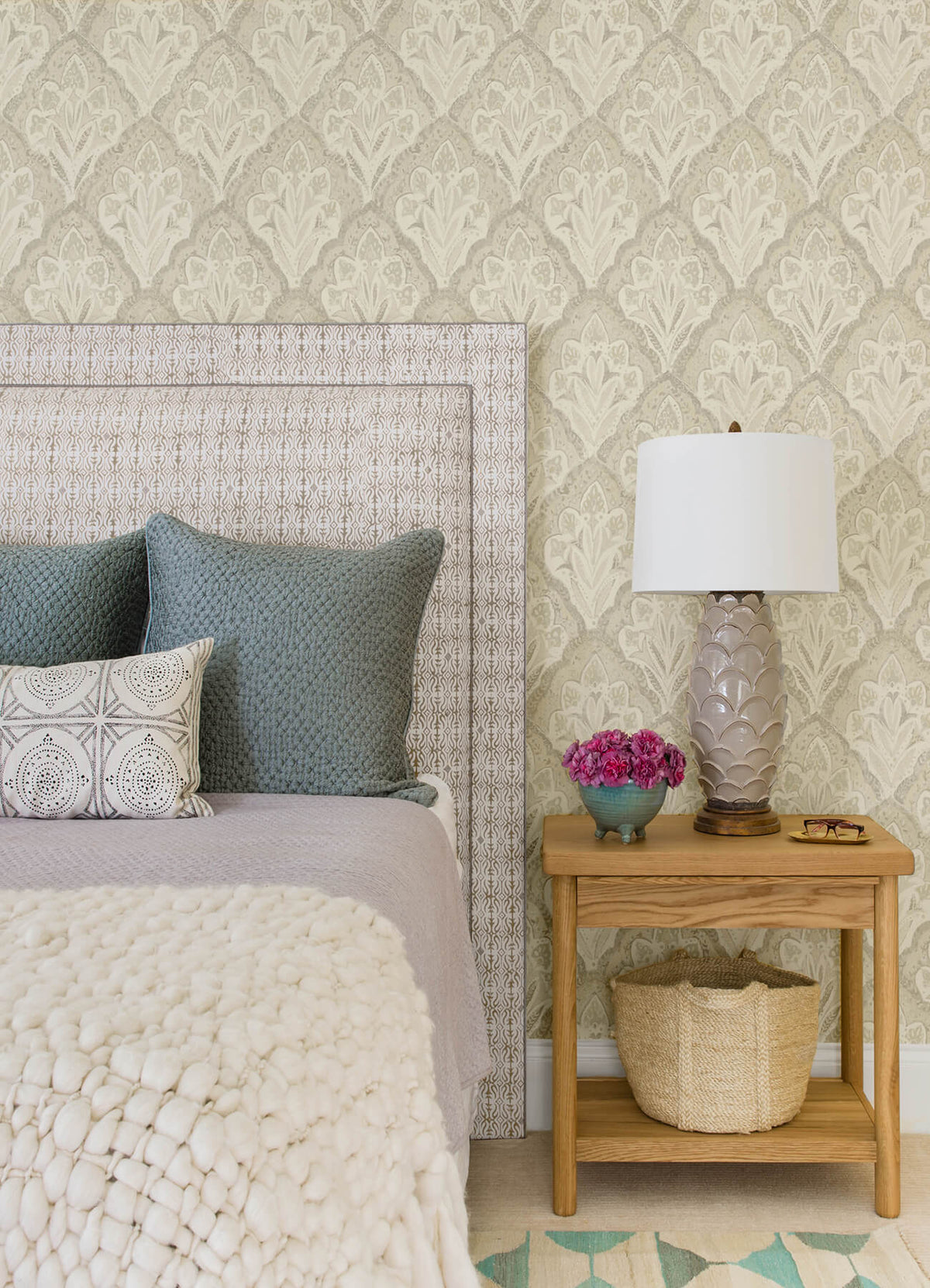 Chesapeake Kinfolk Mimir Quilted Damask Wallpaper Sample - Dove