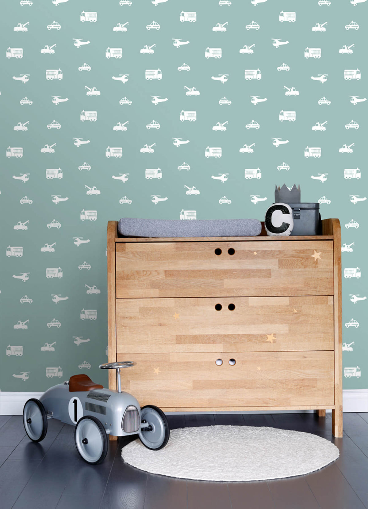 Chesapeake Fable Briony Vehicles Wallpaper Sample - Blue