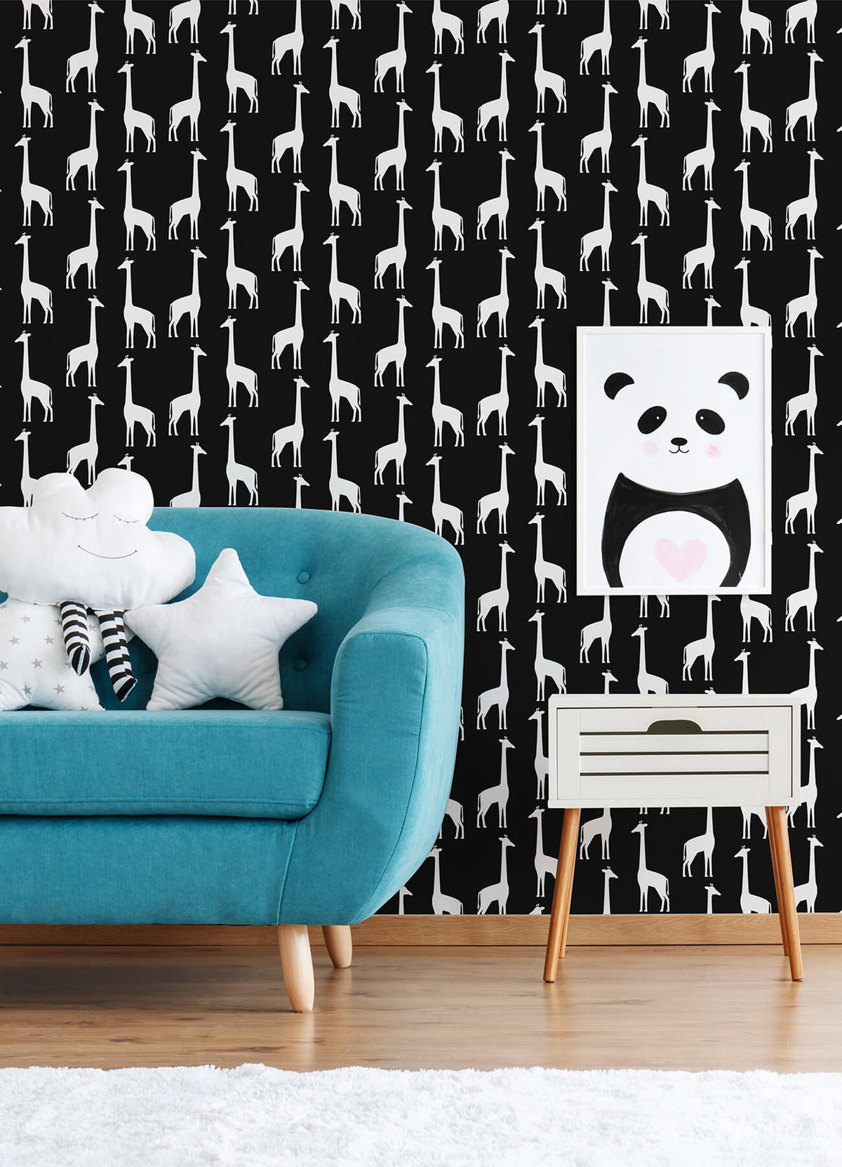 Chesapeake Fable Vivi Giraffe Wallpaper Sample - Black