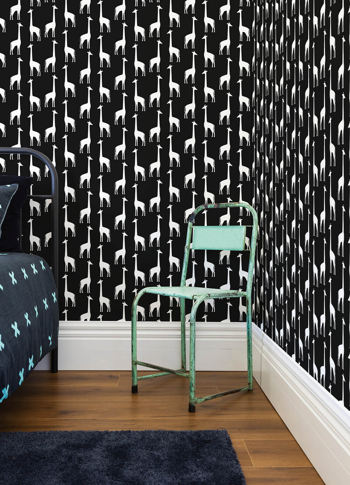 Chesapeake Fable Vivi Giraffe Wallpaper Sample - Black