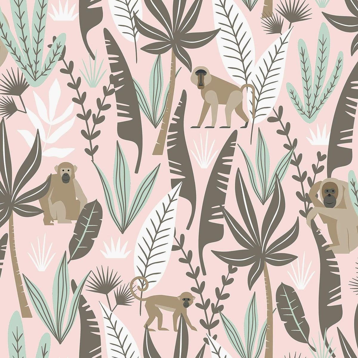 Chesapeake Fable Kiki Monkeys Wallpaper Sample - Pink