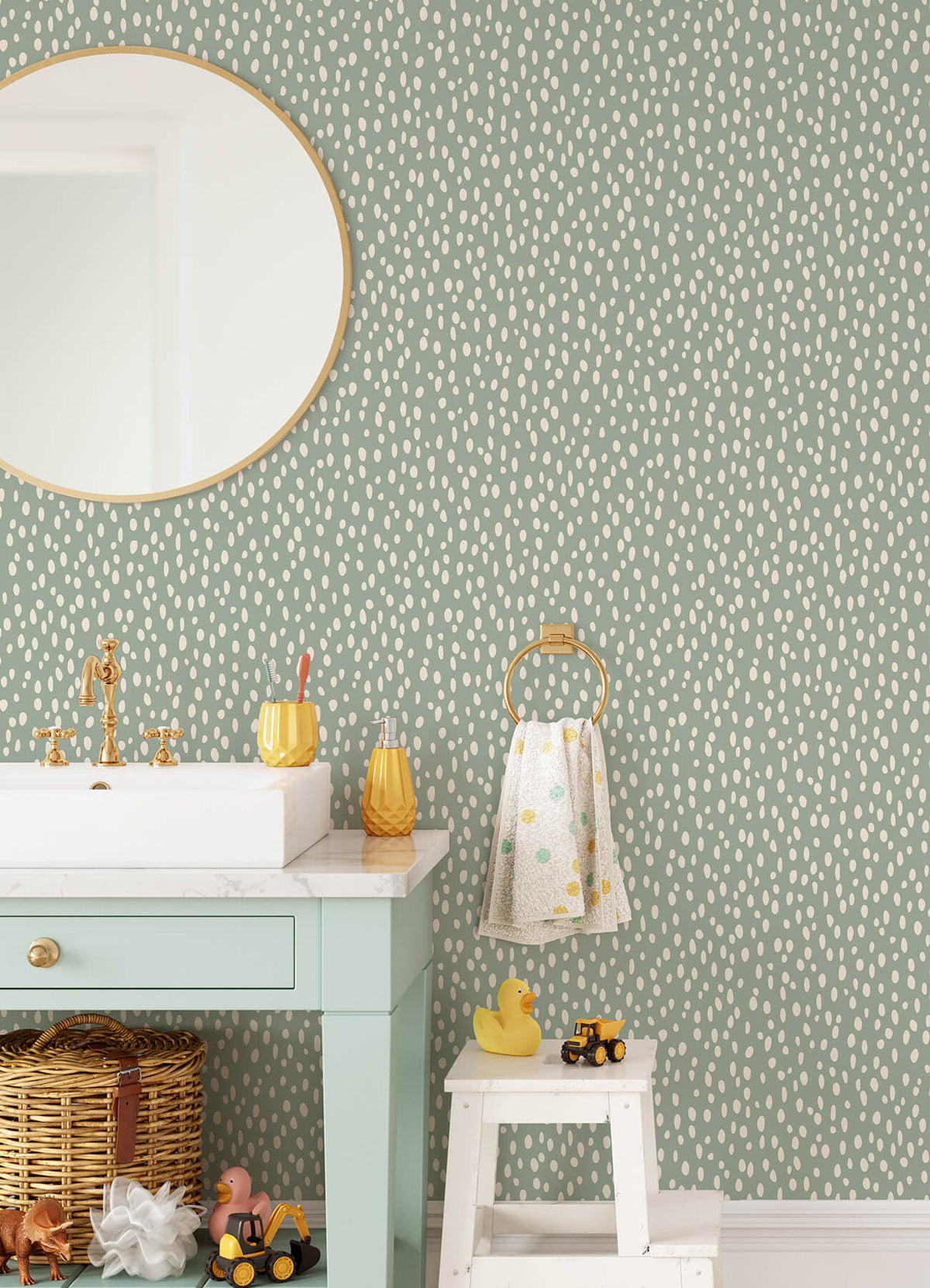 Chesapeake Fable Willa Dots Wallpaper Sample - Moss