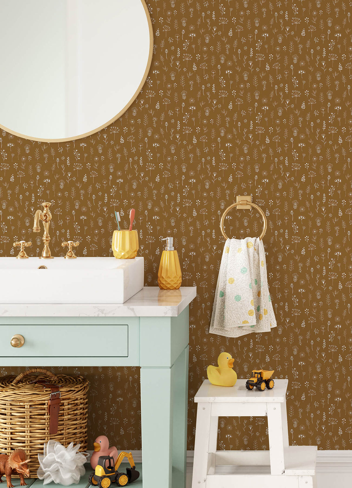 Chesapeake Fable Tatula Floral Wallpaper Sample - Chestnut
