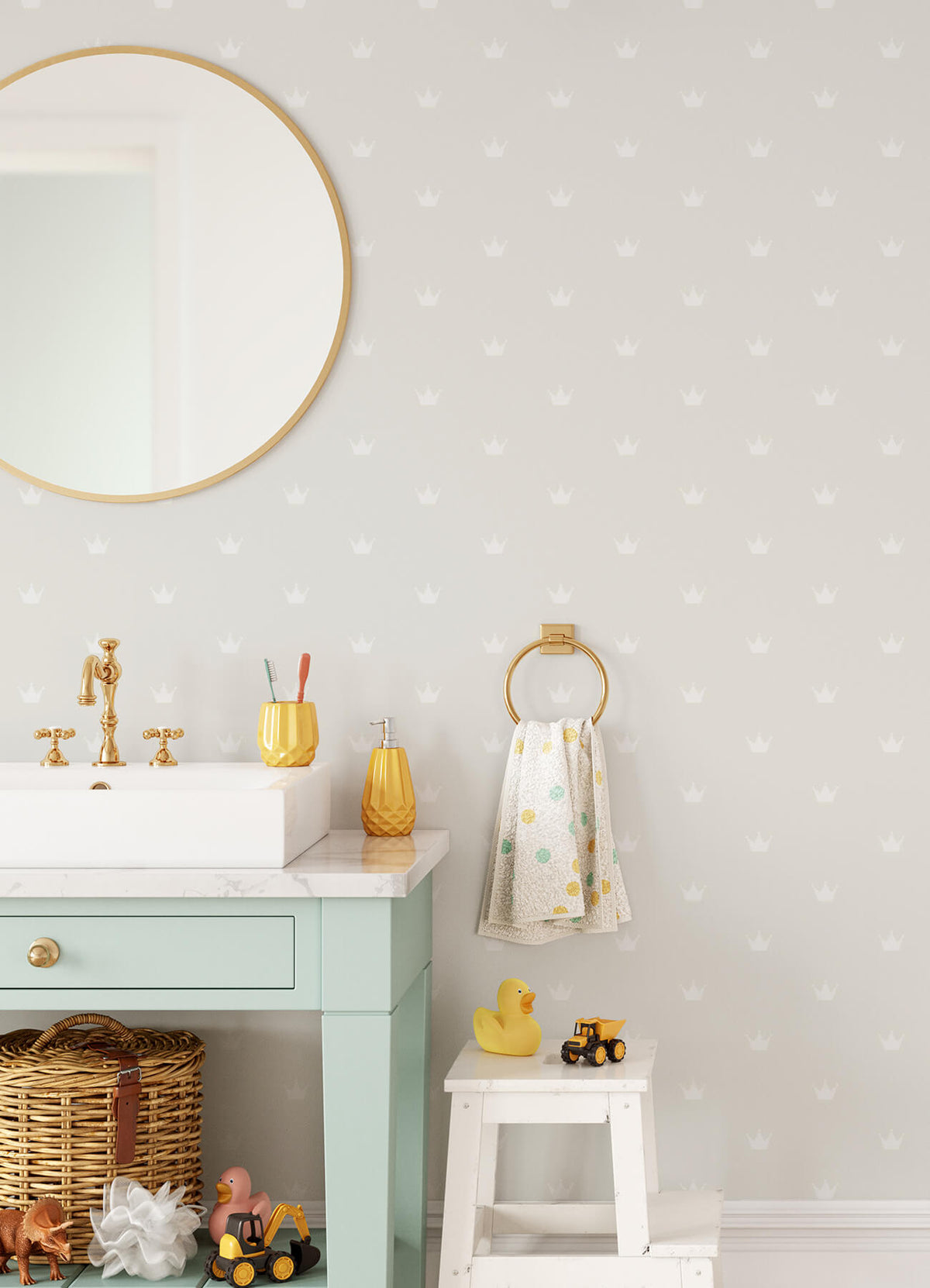 Chesapeake Fable Bea Crowns Wallpaper Sample - Silver