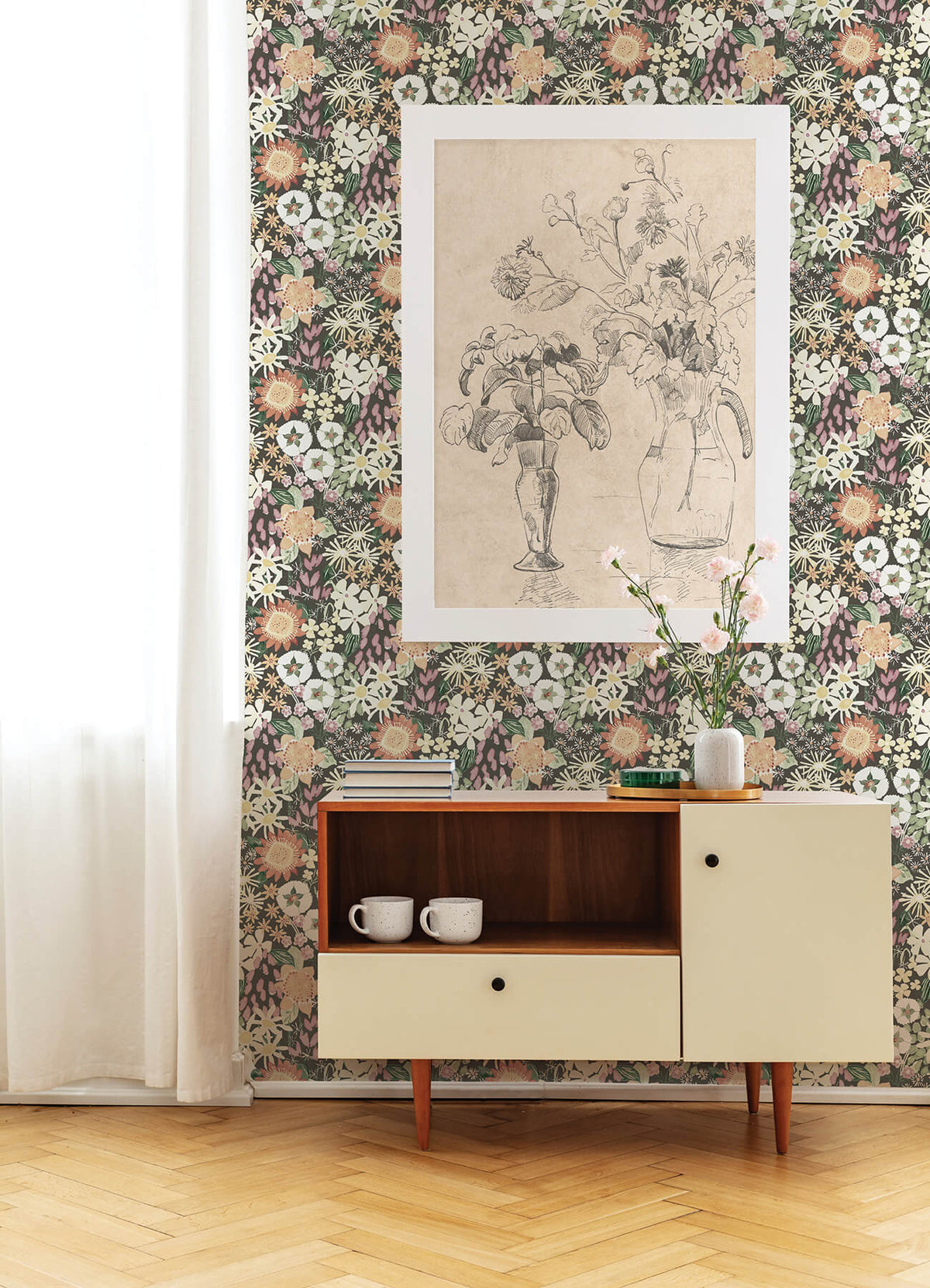 A Street Prints Hannah Karina Wildflower Garden Wallpaper Sample - Rasberry