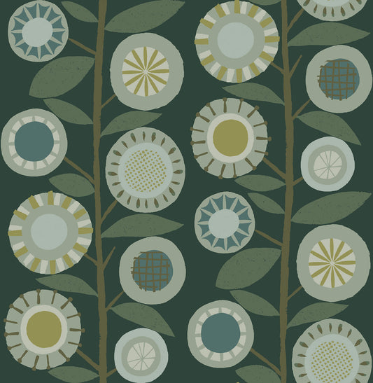 A-Street Prints Hannah Sisu Floral Geometric Wallpaper - Evergreen