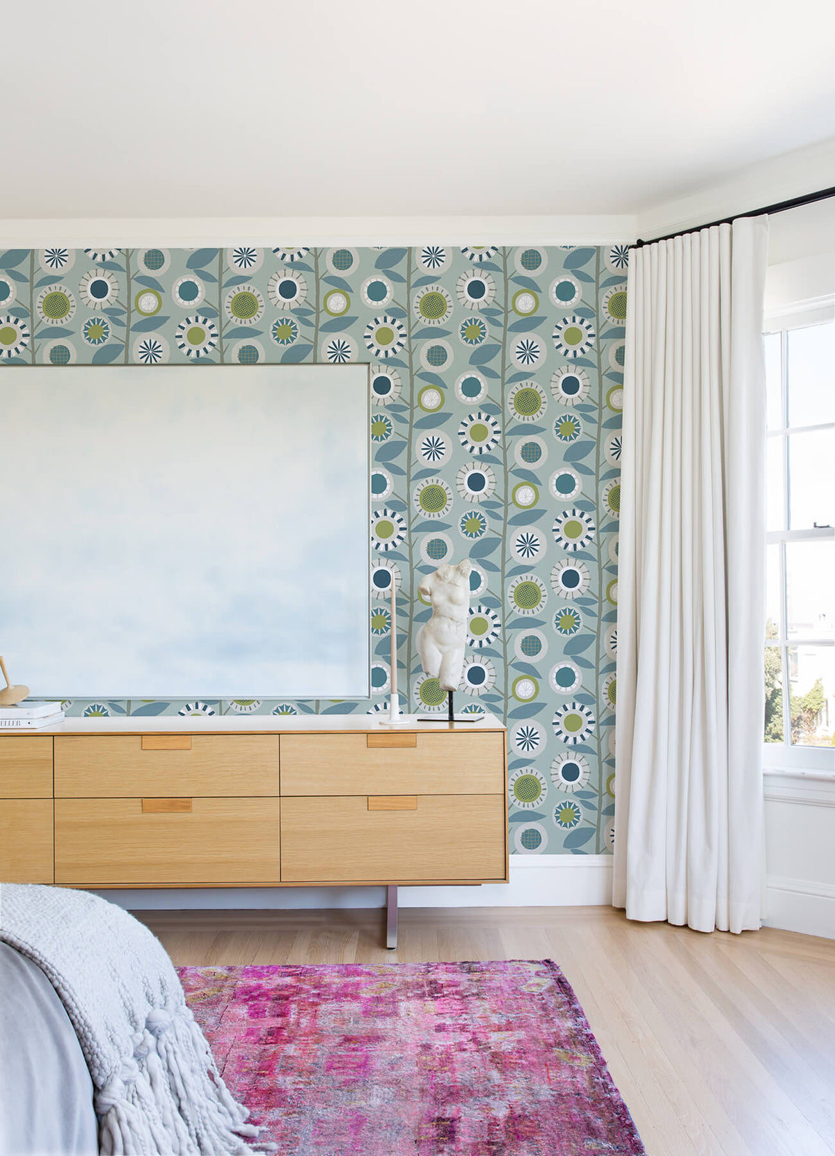 A-Street Prints Hannah Sisu Floral Geometric Wallpaper - Light Blue