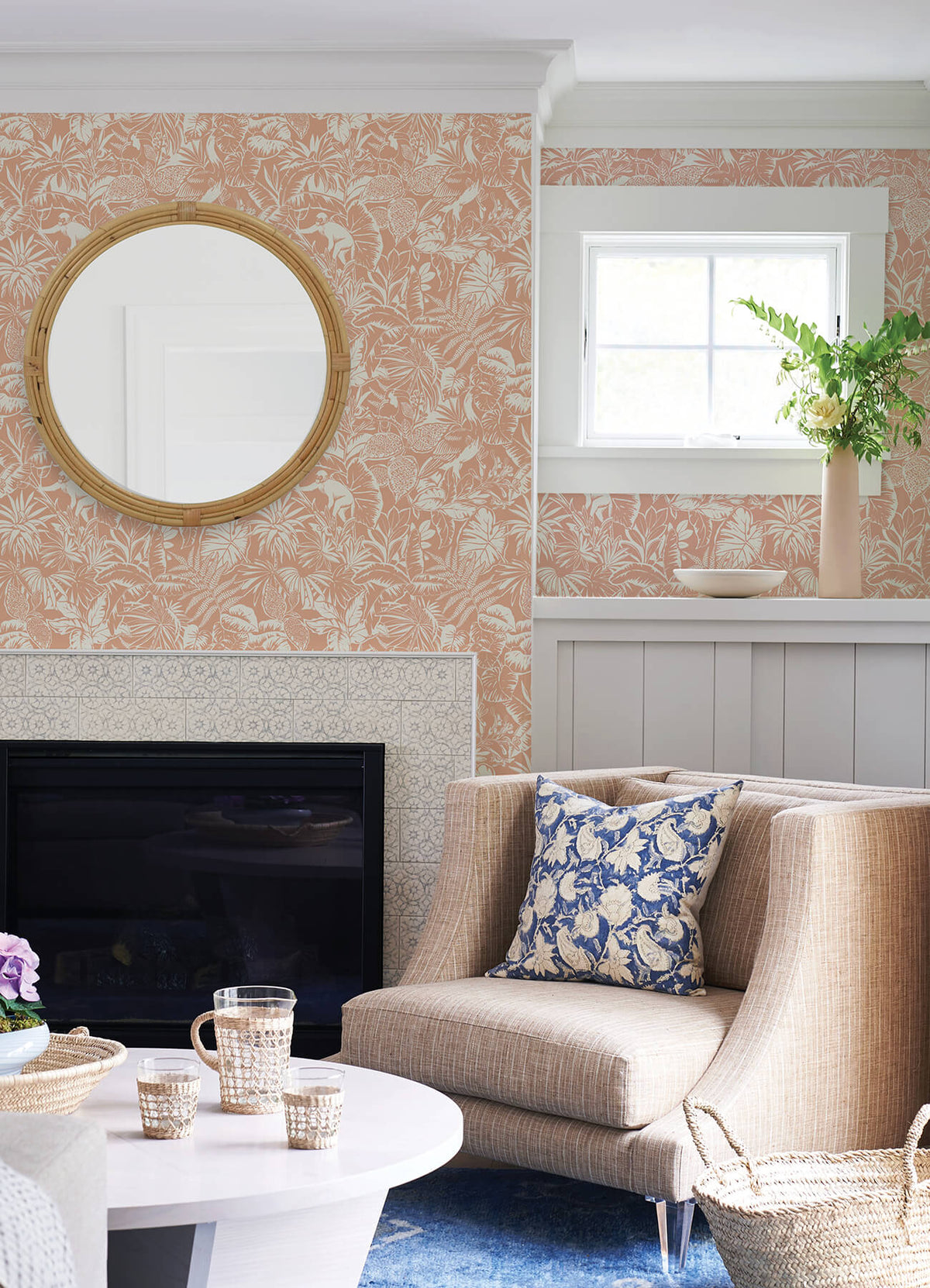 Chesapeake Blue Heron Corcovado Jungle Jamboree Wallpaper - Coral